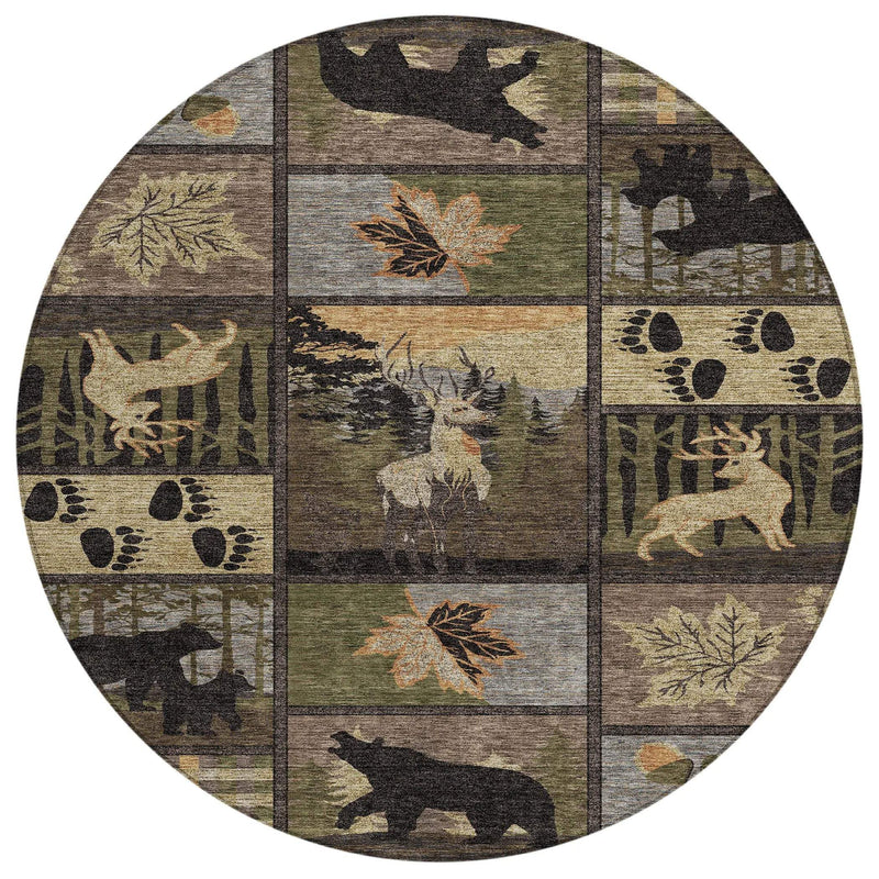 8' Black And Brown Round Bear Washable Indoor Outdoor Area Rug Homeroots Outdoor
