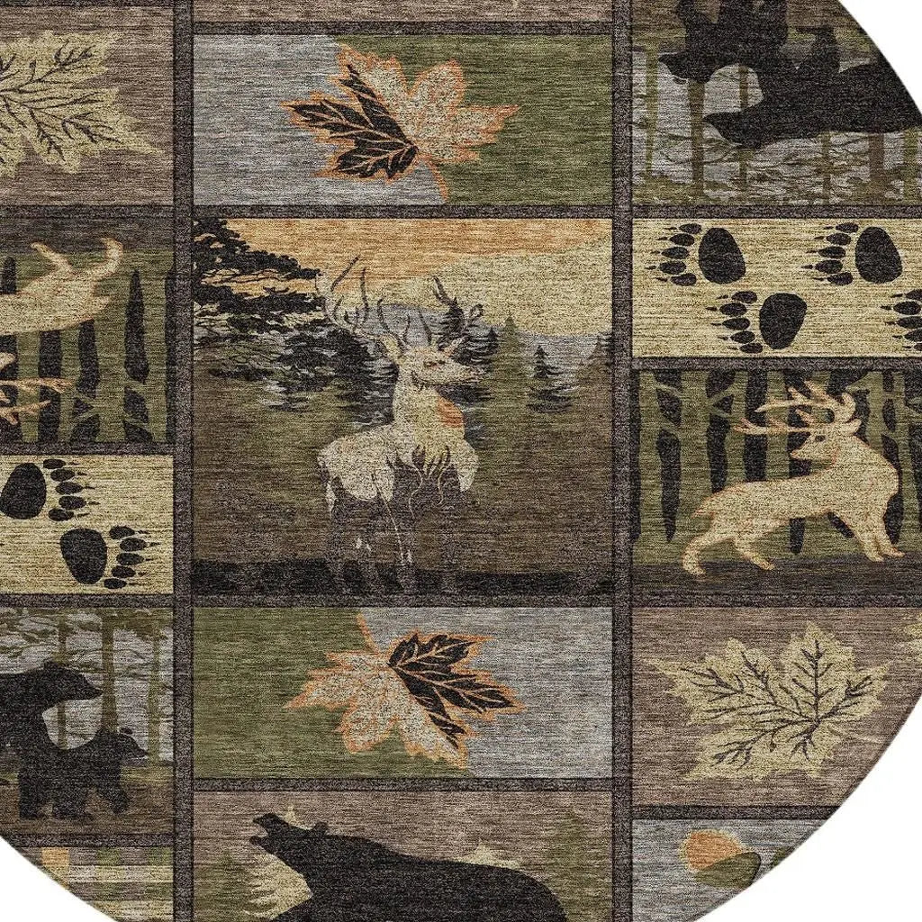 8' Black And Brown Round Bear Washable Indoor Outdoor Area Rug Homeroots Outdoor