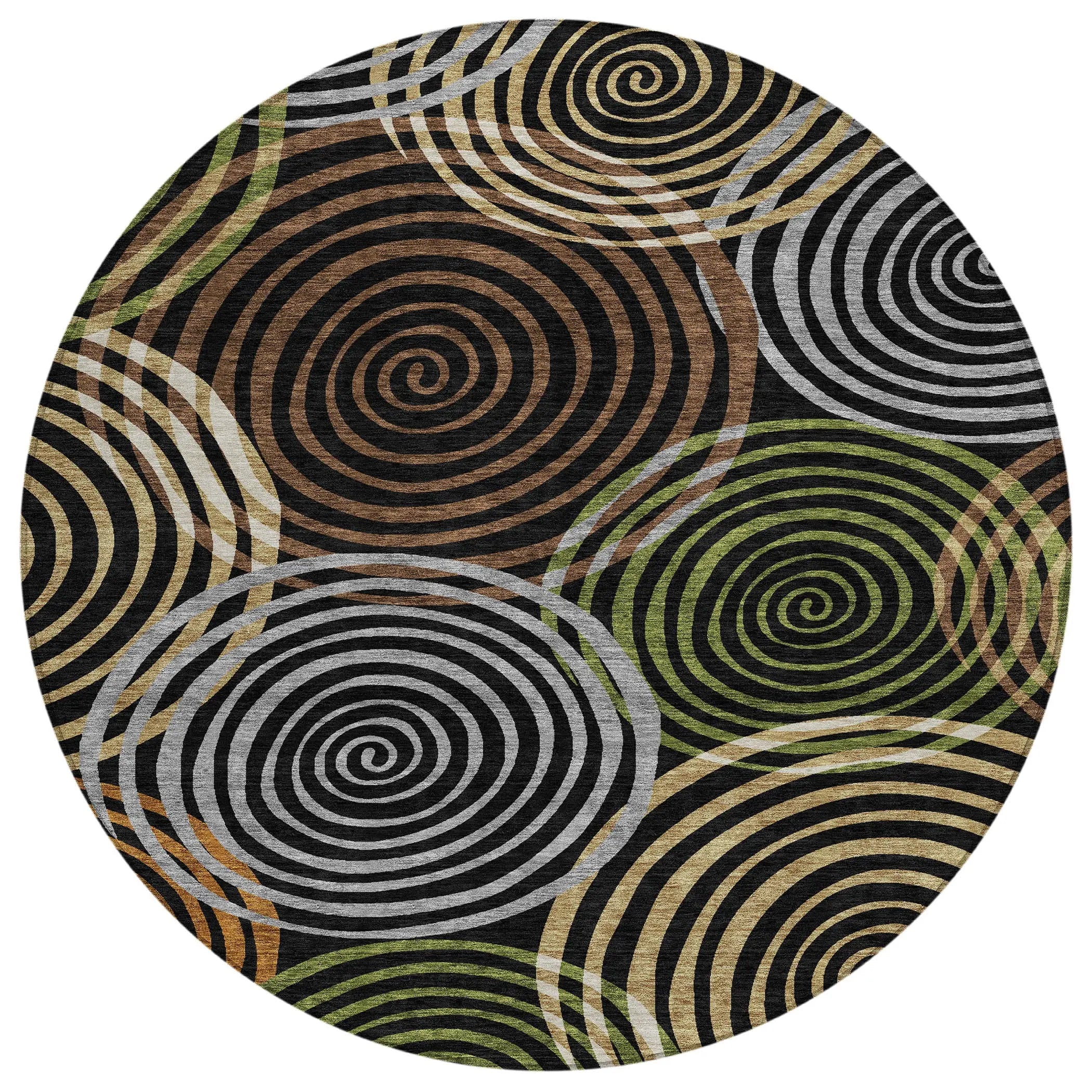 8' Black And Brown Round Geometric Washable Indoor Outdoor Area Rug Homeroots Outdoor