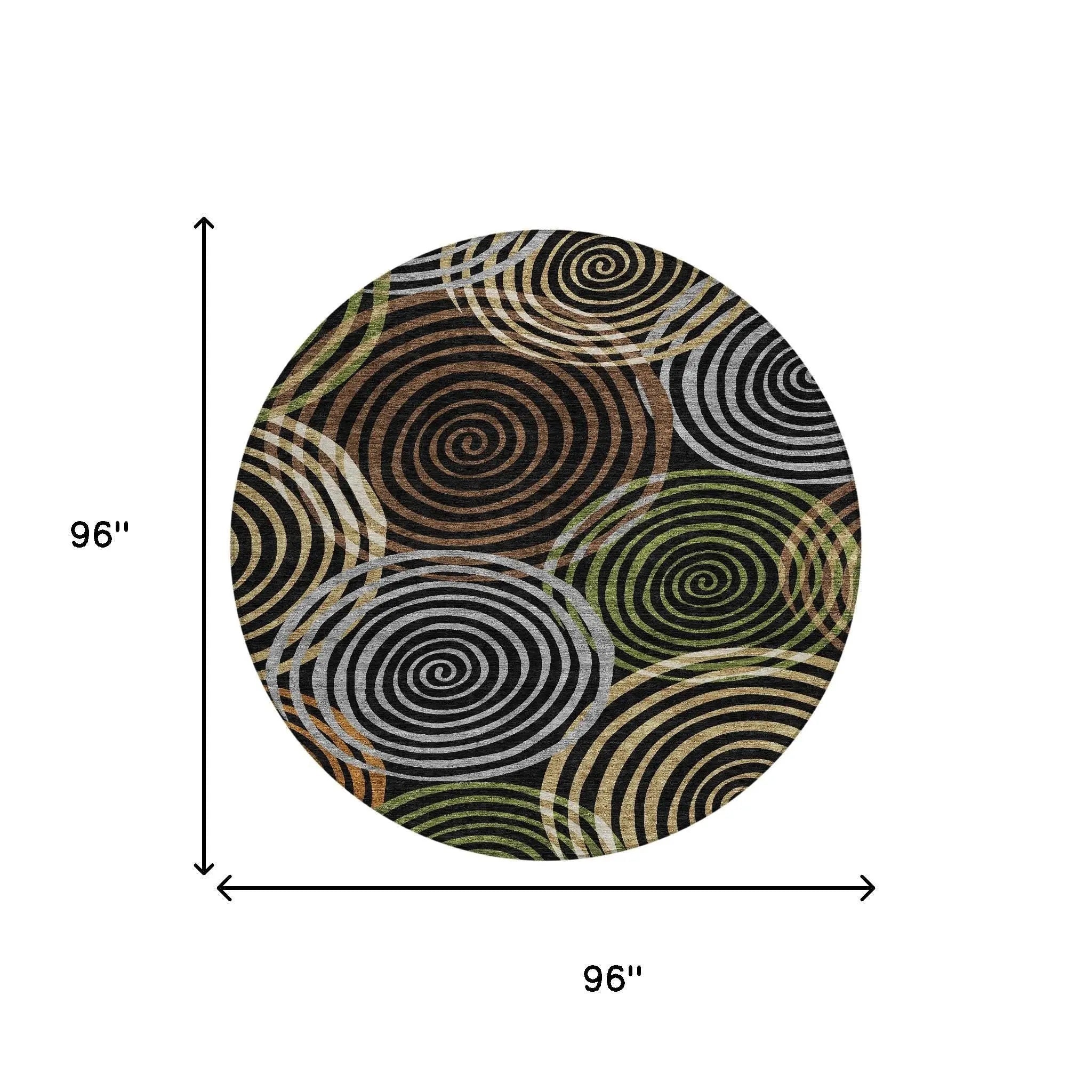 8' Black And Brown Round Geometric Washable Indoor Outdoor Area Rug Homeroots Outdoor