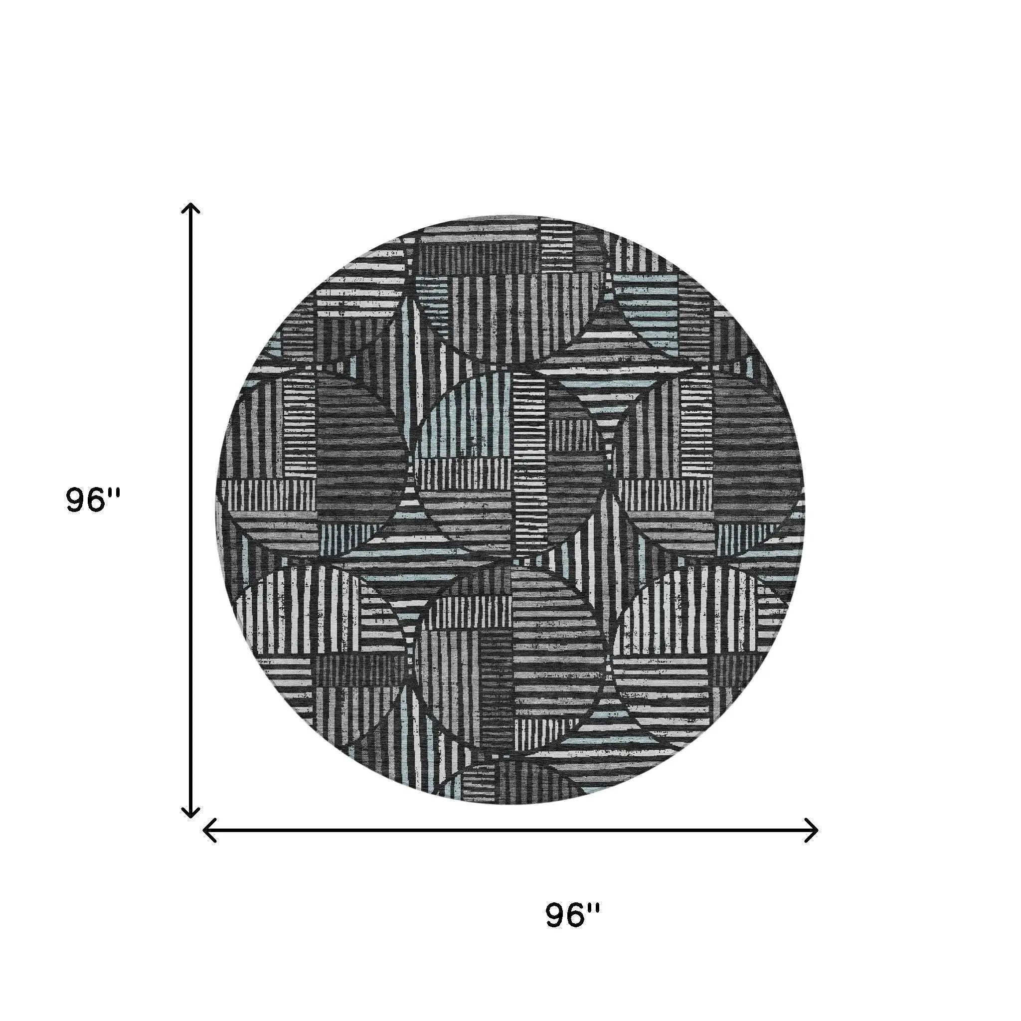 8' Black And Brown Round Geometric Washable Indoor Outdoor Area Rug Homeroots Outdoor