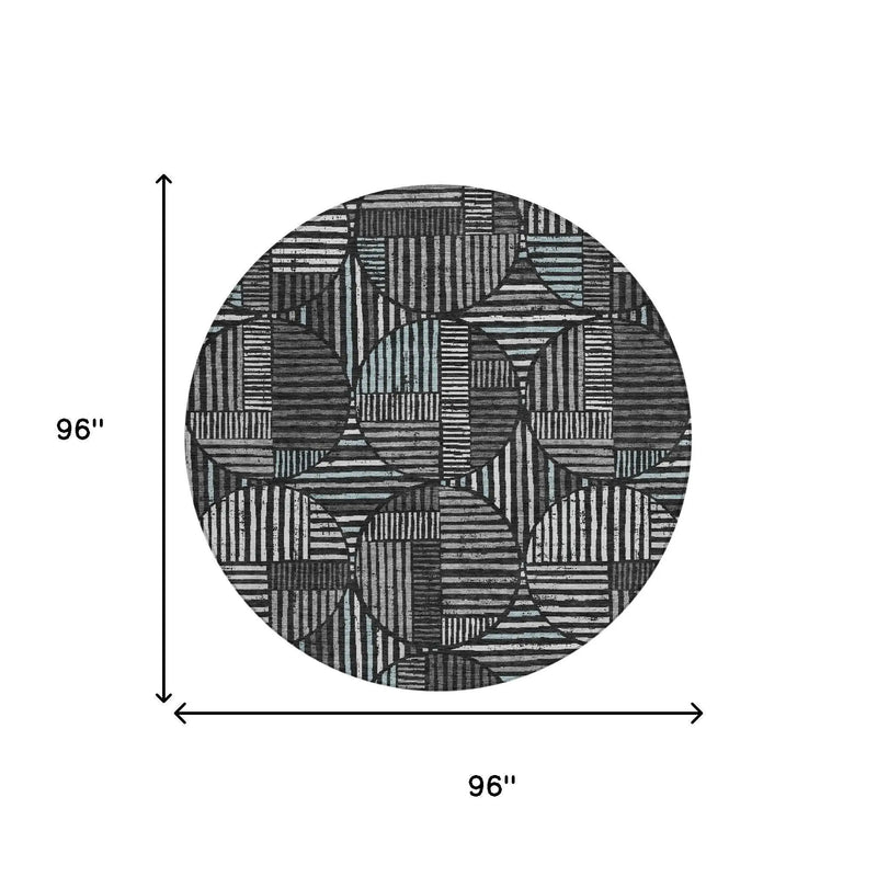 8' Black And Brown Round Geometric Washable Indoor Outdoor Area Rug Homeroots Outdoor