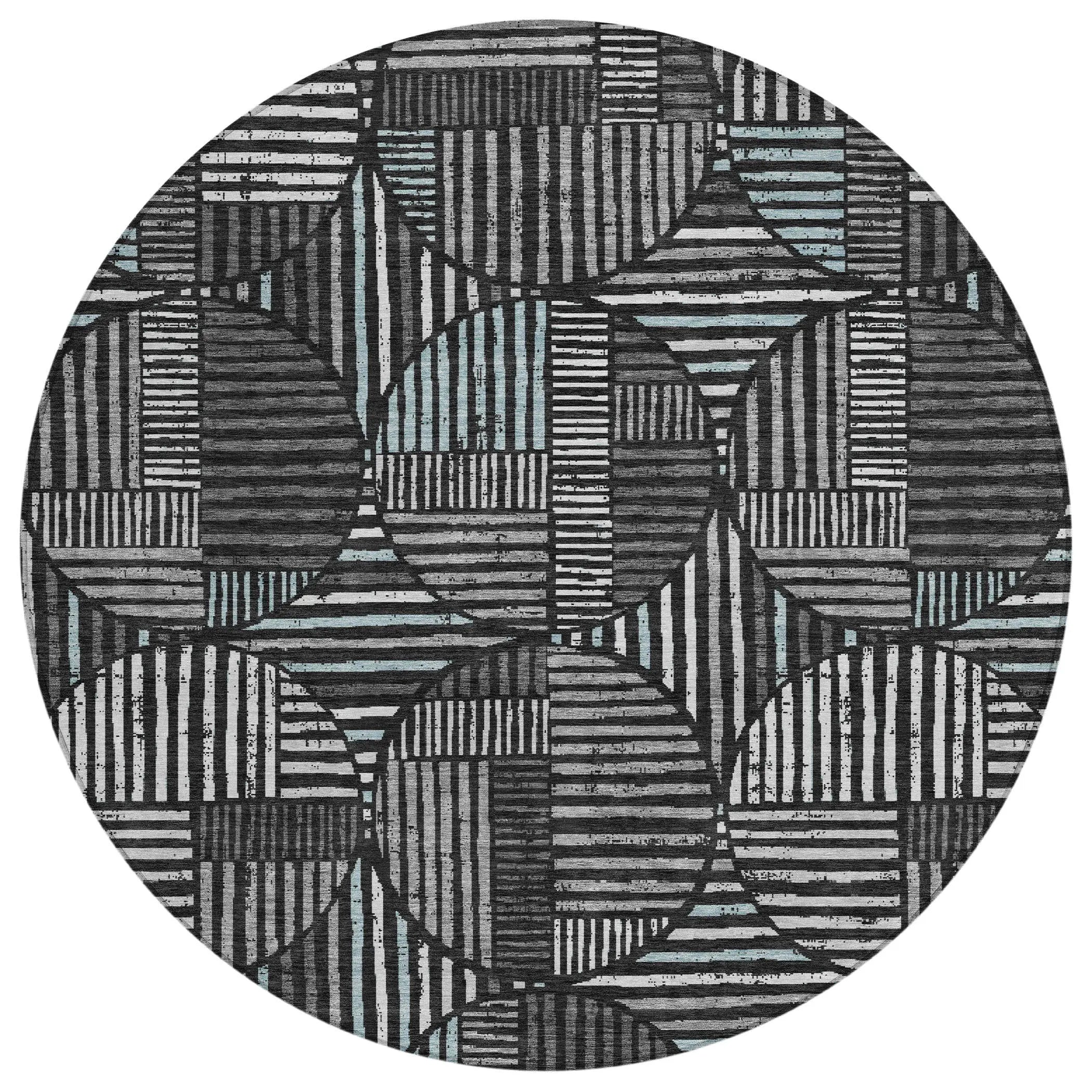 8' Black And Brown Round Geometric Washable Indoor Outdoor Area Rug Homeroots Outdoor