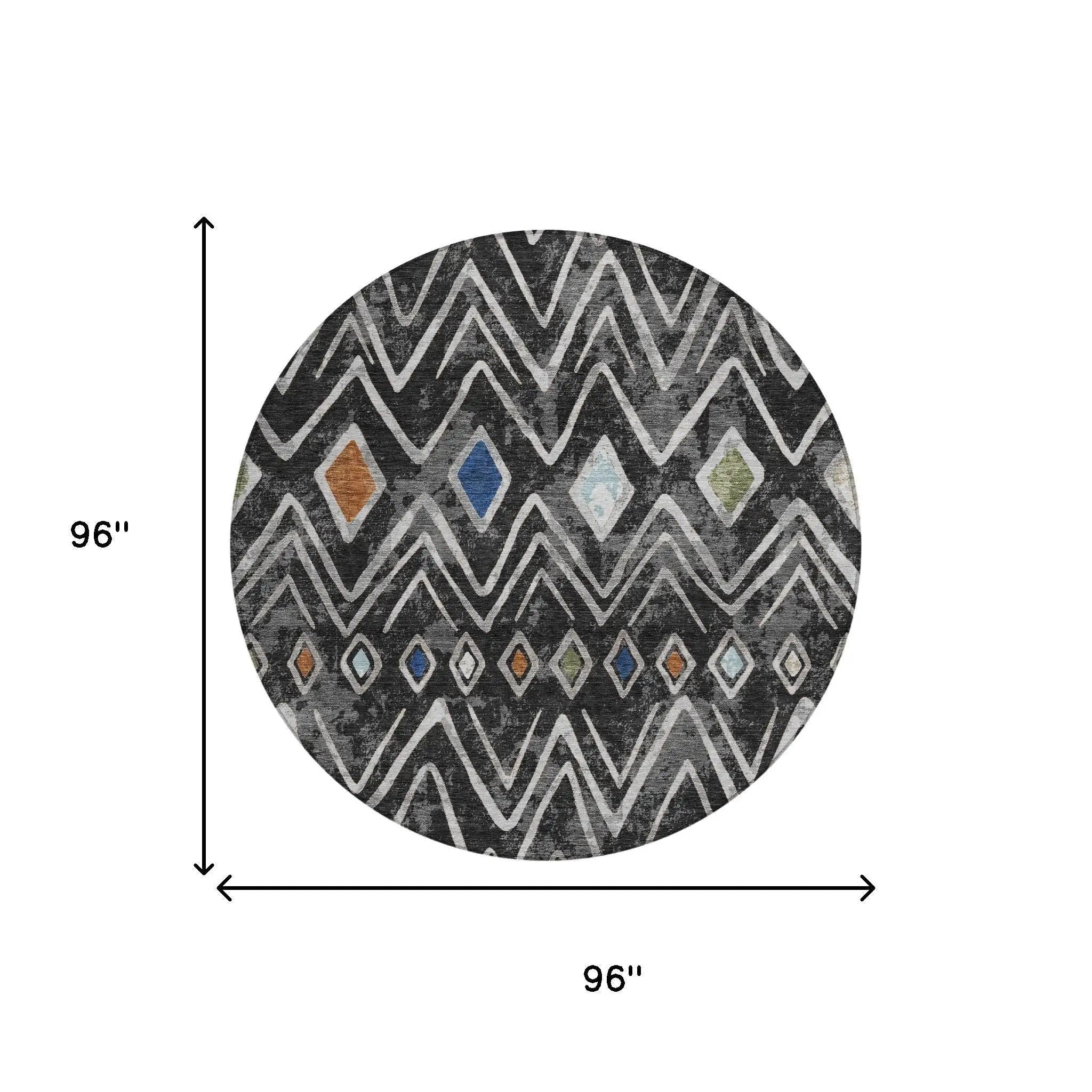 8' Black And Brown Round Geometric Washable Indoor Outdoor Area Rug Homeroots Outdoor