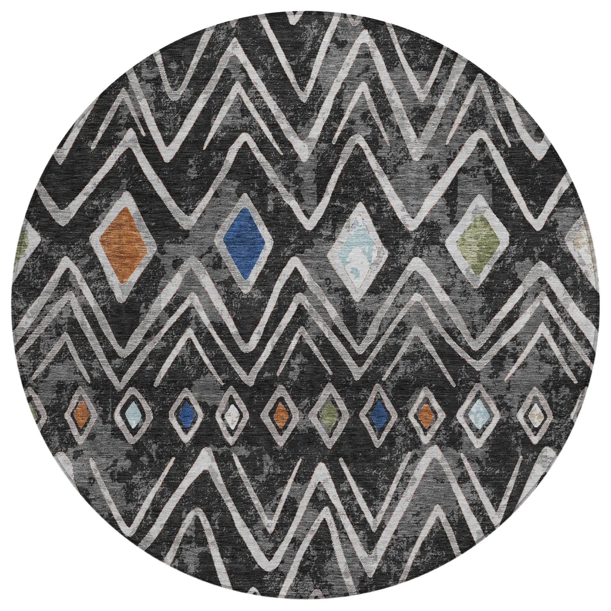 8' Black And Brown Round Geometric Washable Indoor Outdoor Area Rug Homeroots Outdoor