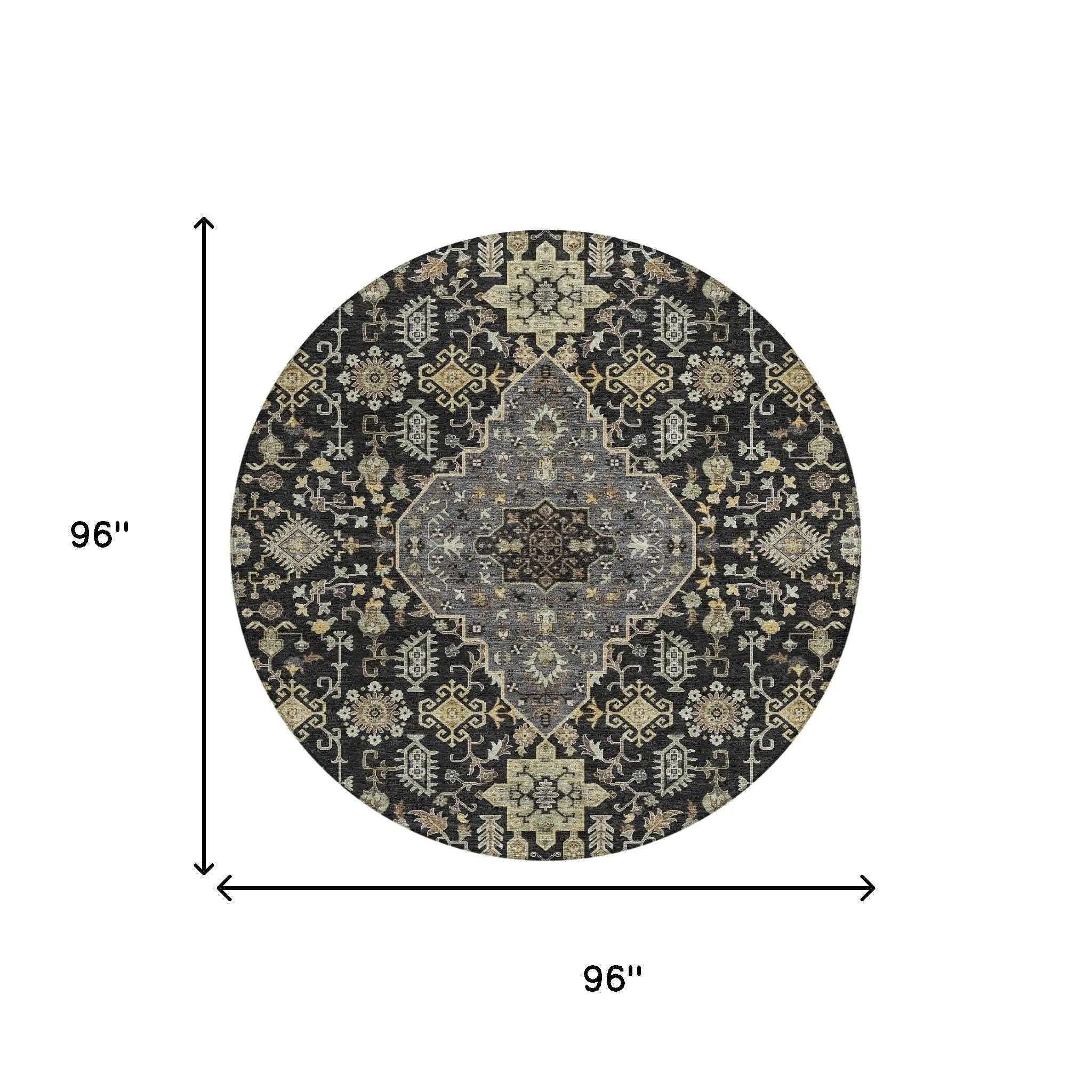 8' Black And Brown Round Medallion Washable Indoor Outdoor Area Rug Homeroots Outdoor