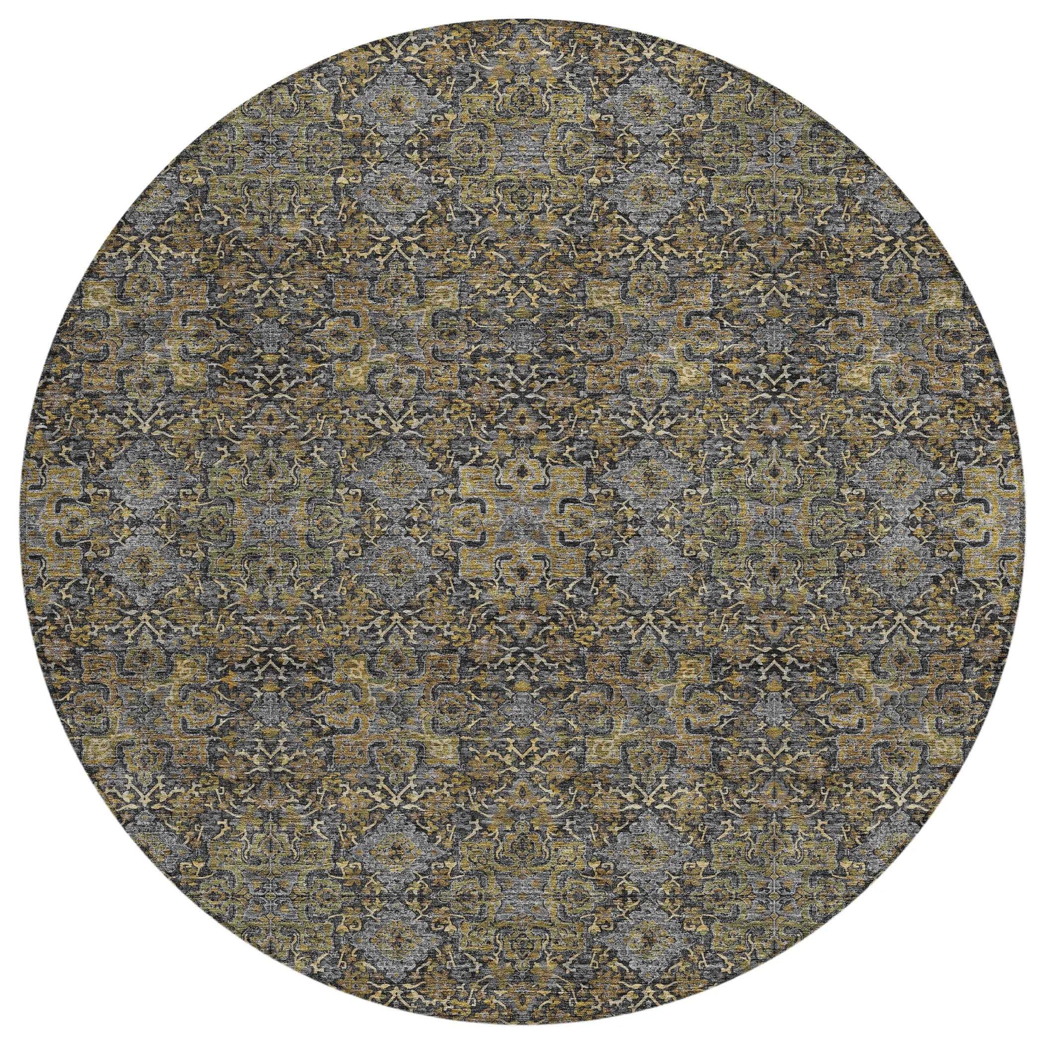 8' Black And Brown Round Oriental Washable Indoor Outdoor Area Rug Homeroots Outdoor