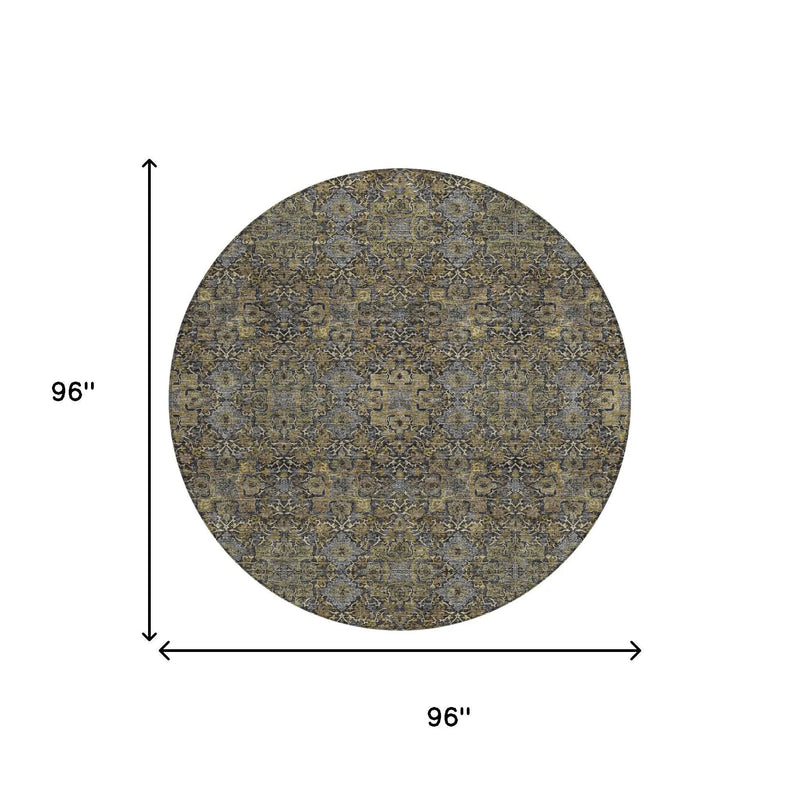 8' Black And Brown Round Oriental Washable Indoor Outdoor Area Rug Homeroots Outdoor