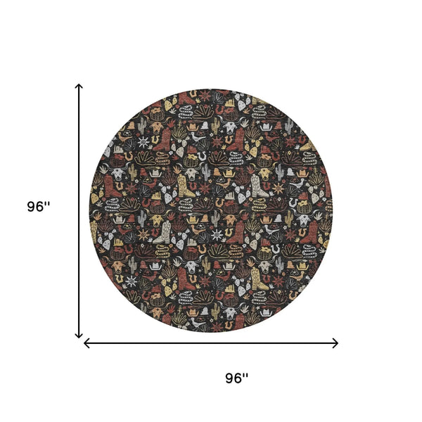 8' Black And Brown Round Stars Washable Indoor Outdoor Area Rug Homeroots Outdoor