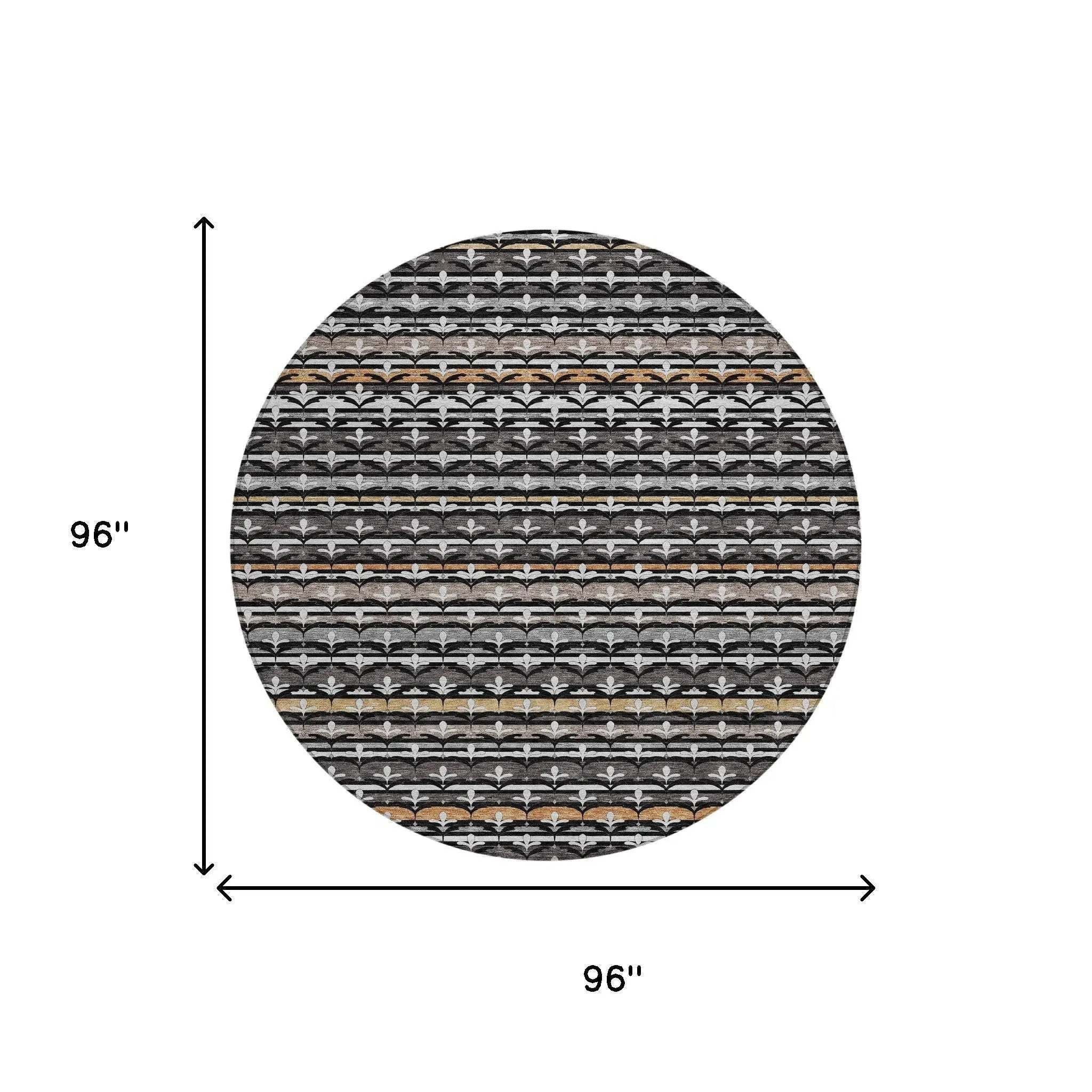 8' Black And Charcoal Round Damask Washable Indoor Outdoor Area Rug Homeroots Outdoor