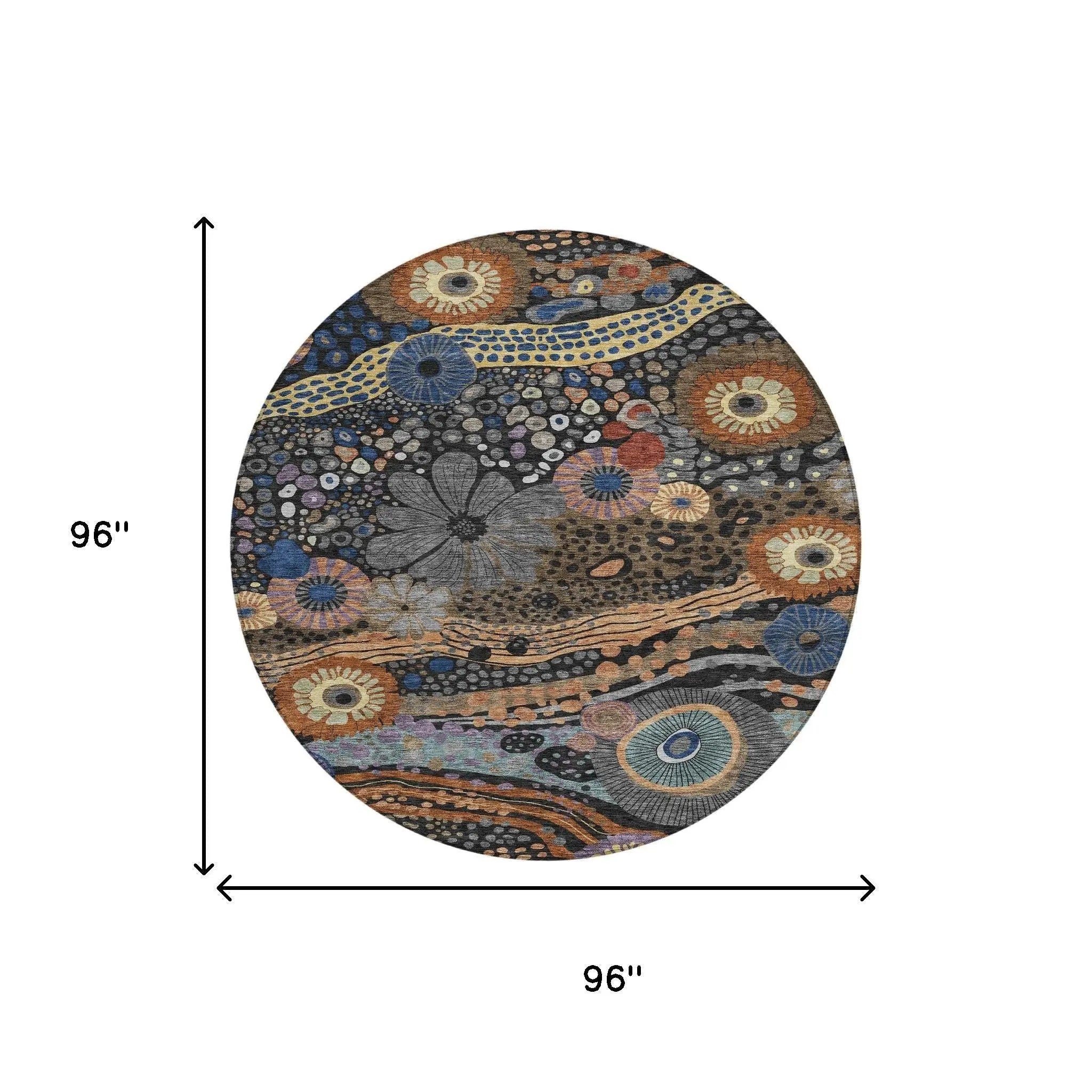 8' Black And Charcoal Round Floral Washable Indoor Outdoor Area Rug Homeroots Outdoor