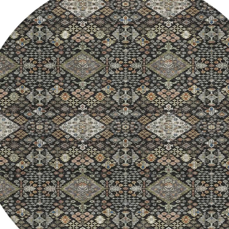 8' Black And Charcoal Round Geometric Washable Indoor Outdoor Area Rug Homeroots Outdoor
