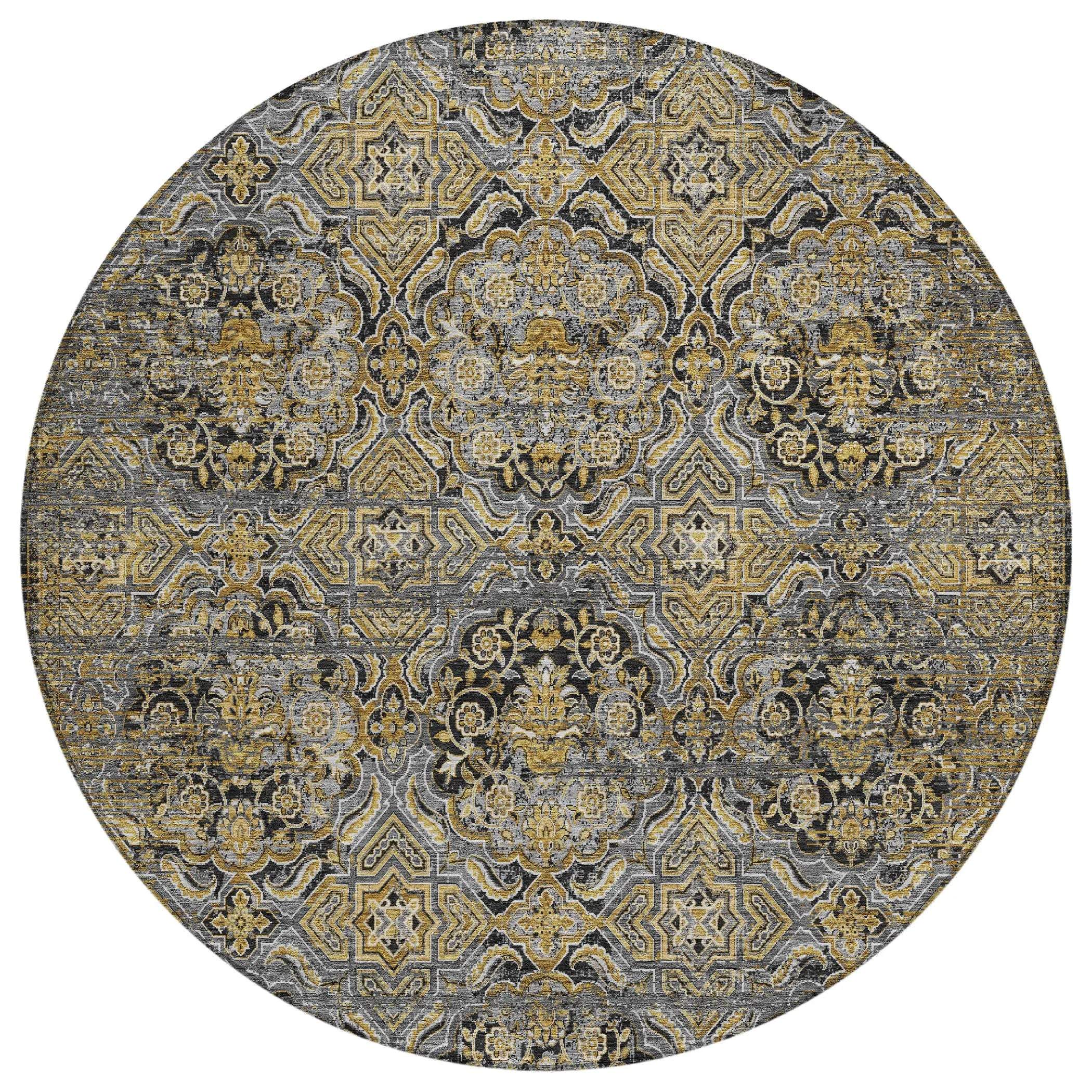 8' Black And Coffee Round Floral Washable Indoor Outdoor Area Rug Homeroots Outdoor