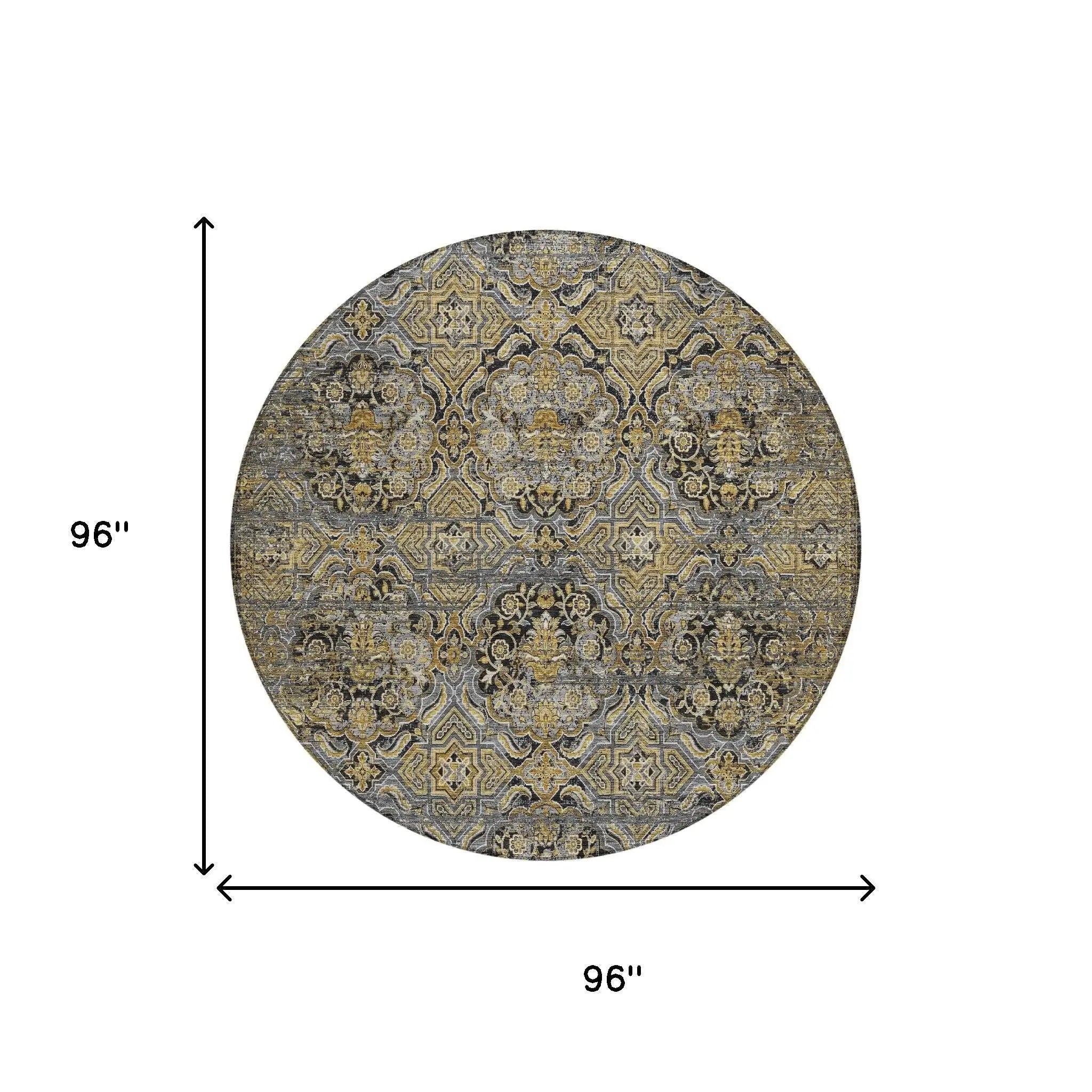 8' Black And Coffee Round Floral Washable Indoor Outdoor Area Rug Homeroots Outdoor