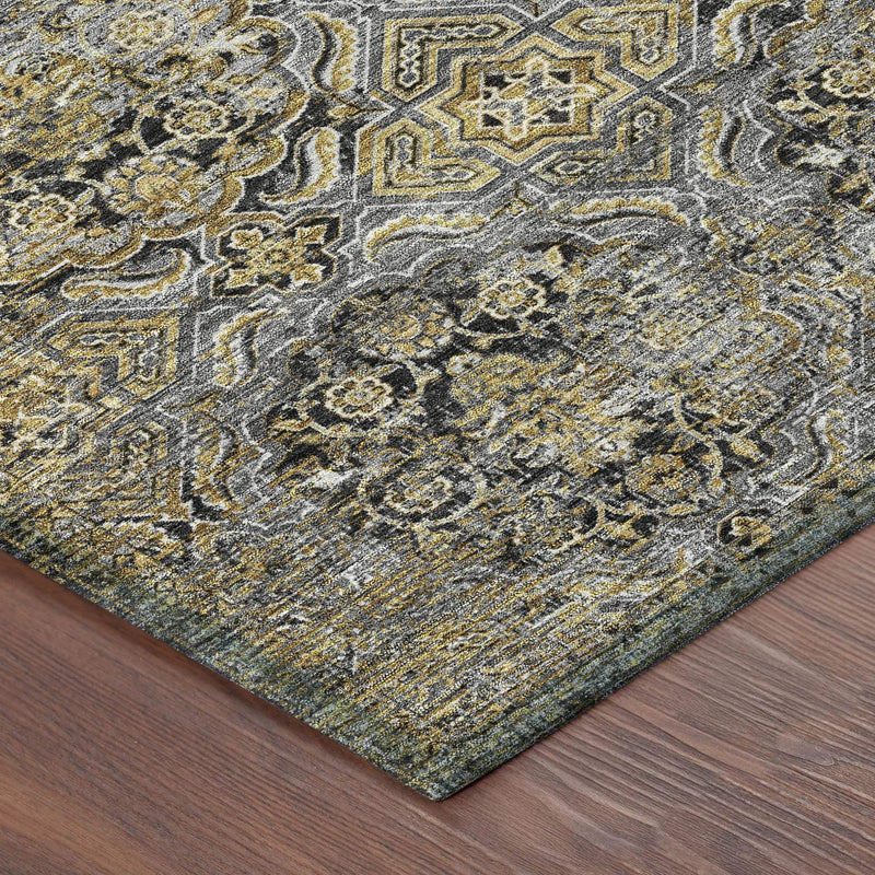 8' Black And Coffee Round Floral Washable Indoor Outdoor Area Rug Homeroots Outdoor