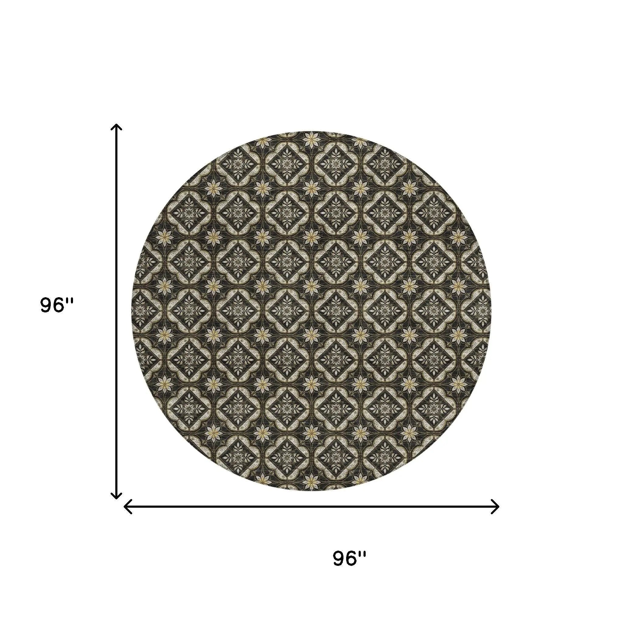 8' Black And Coffee Round Geometric Washable Indoor Outdoor Area Rug Homeroots Outdoor