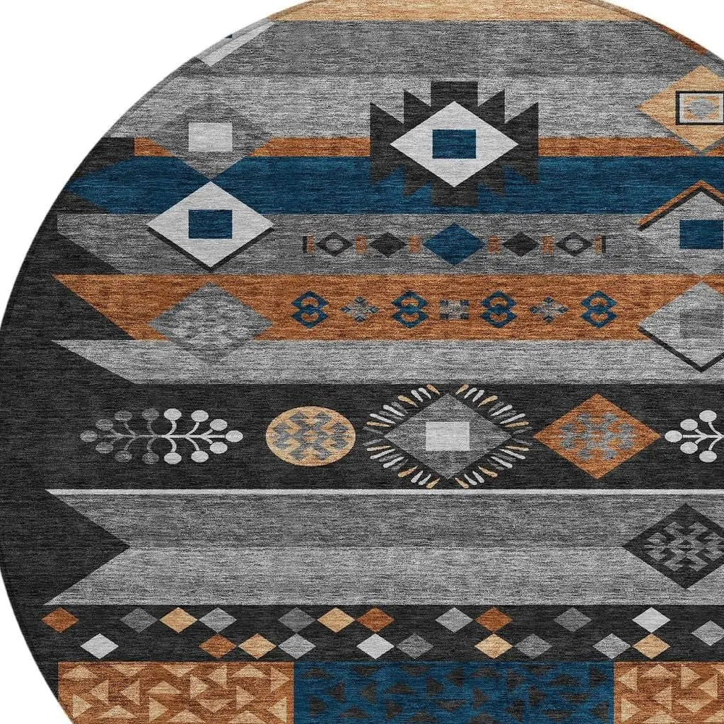 8' Black And Copper Round Geometric Washable Indoor Outdoor Area Rug Homeroots Outdoor