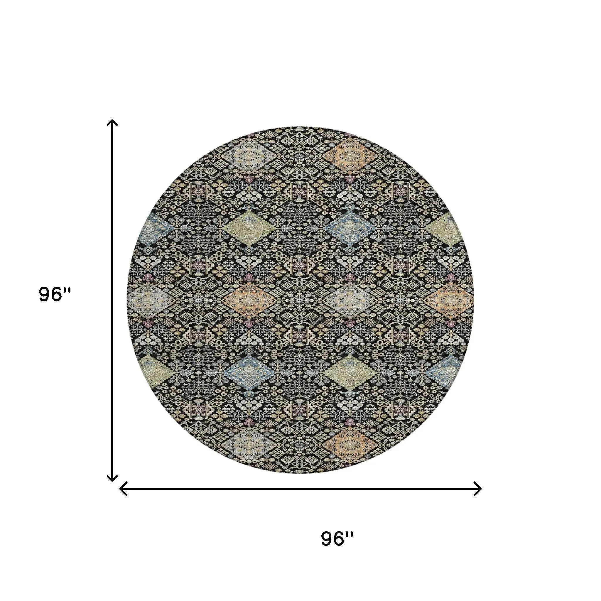 8' Black And Copper Round Oriental Washable Indoor Outdoor Area Rug Homeroots Outdoor