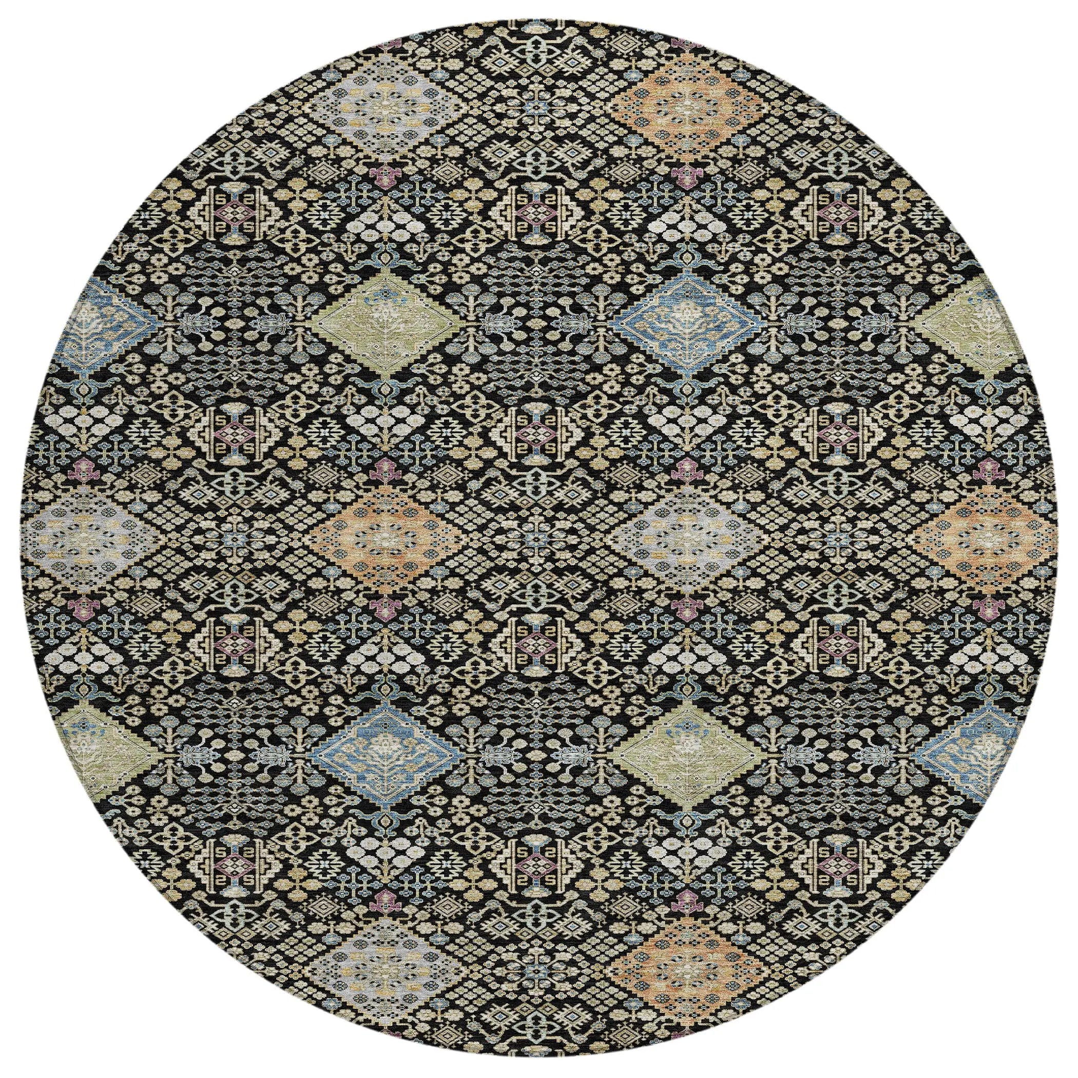 8' Black And Copper Round Oriental Washable Indoor Outdoor Area Rug Homeroots Outdoor