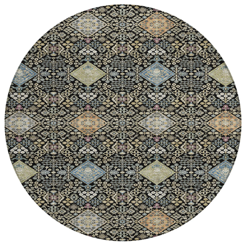8' Black And Copper Round Oriental Washable Indoor Outdoor Area Rug Homeroots Outdoor