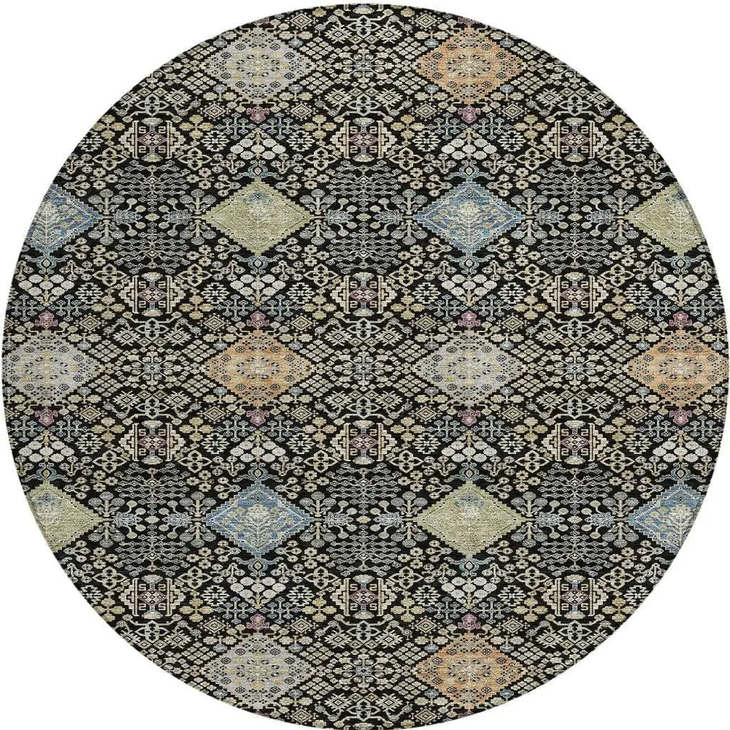 8' Black And Copper Round Oriental Washable Indoor Outdoor Area Rug Homeroots Outdoor