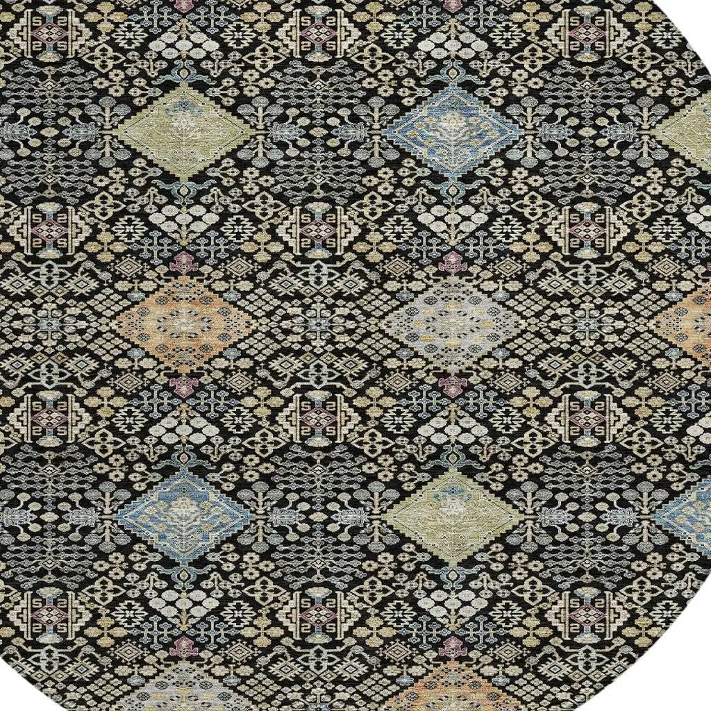 8' Black And Copper Round Oriental Washable Indoor Outdoor Area Rug Homeroots Outdoor