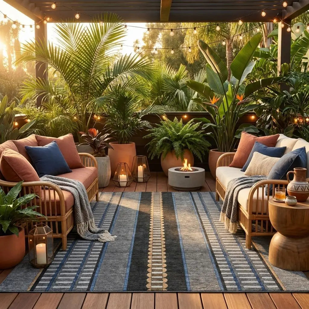 8' Black And Copper Round Striped Washable Indoor Outdoor Area Rug Homeroots Outdoor