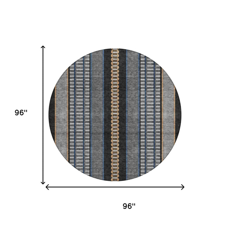 8' Black And Copper Round Striped Washable Indoor Outdoor Area Rug Homeroots Outdoor