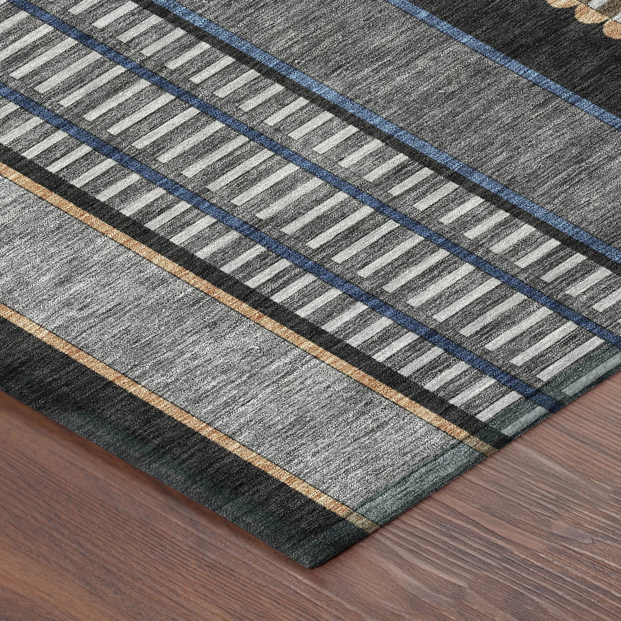 8' Black And Copper Round Striped Washable Indoor Outdoor Area Rug Homeroots Outdoor