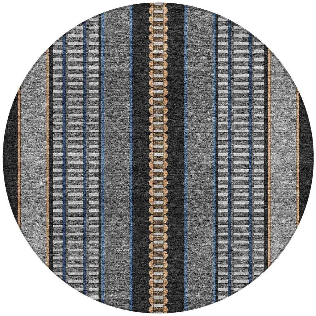8' Black And Copper Round Striped Washable Indoor Outdoor Area Rug Homeroots Outdoor