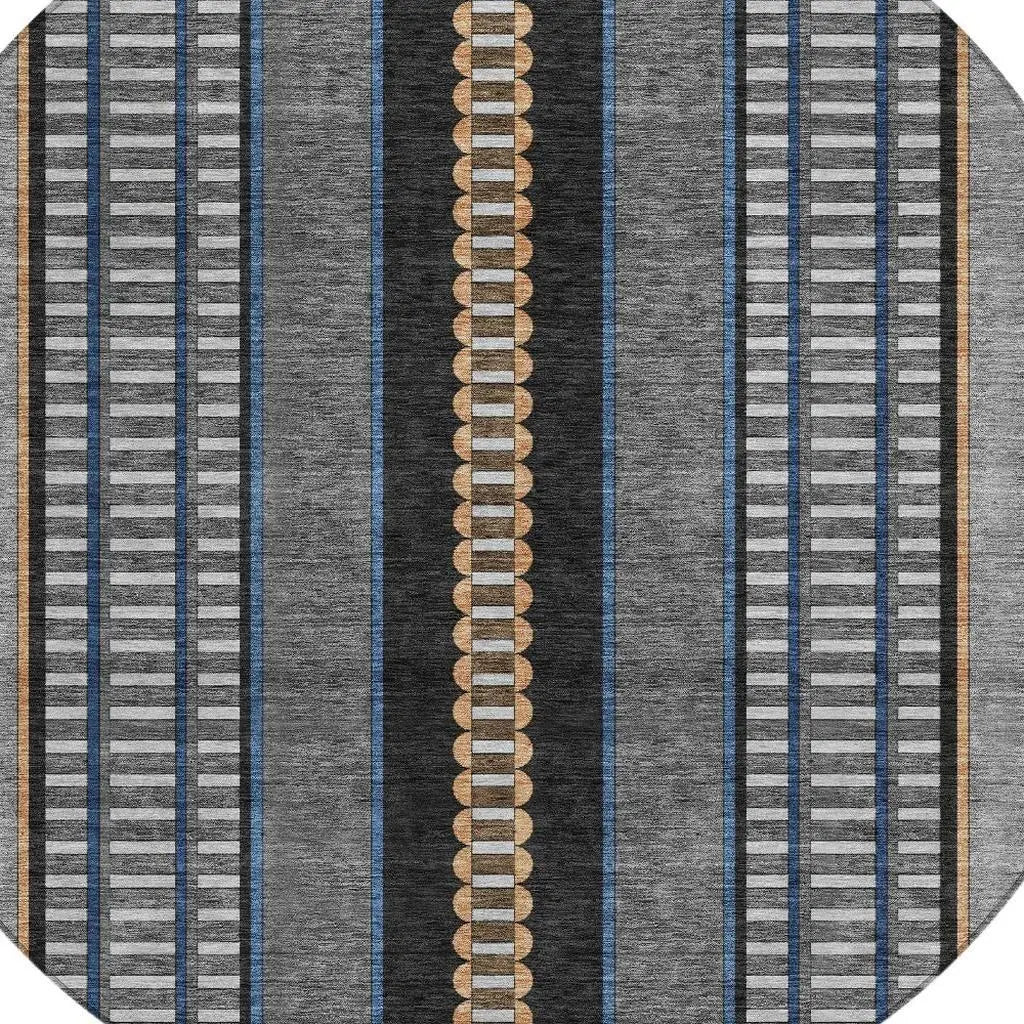 8' Black And Copper Round Striped Washable Indoor Outdoor Area Rug Homeroots Outdoor