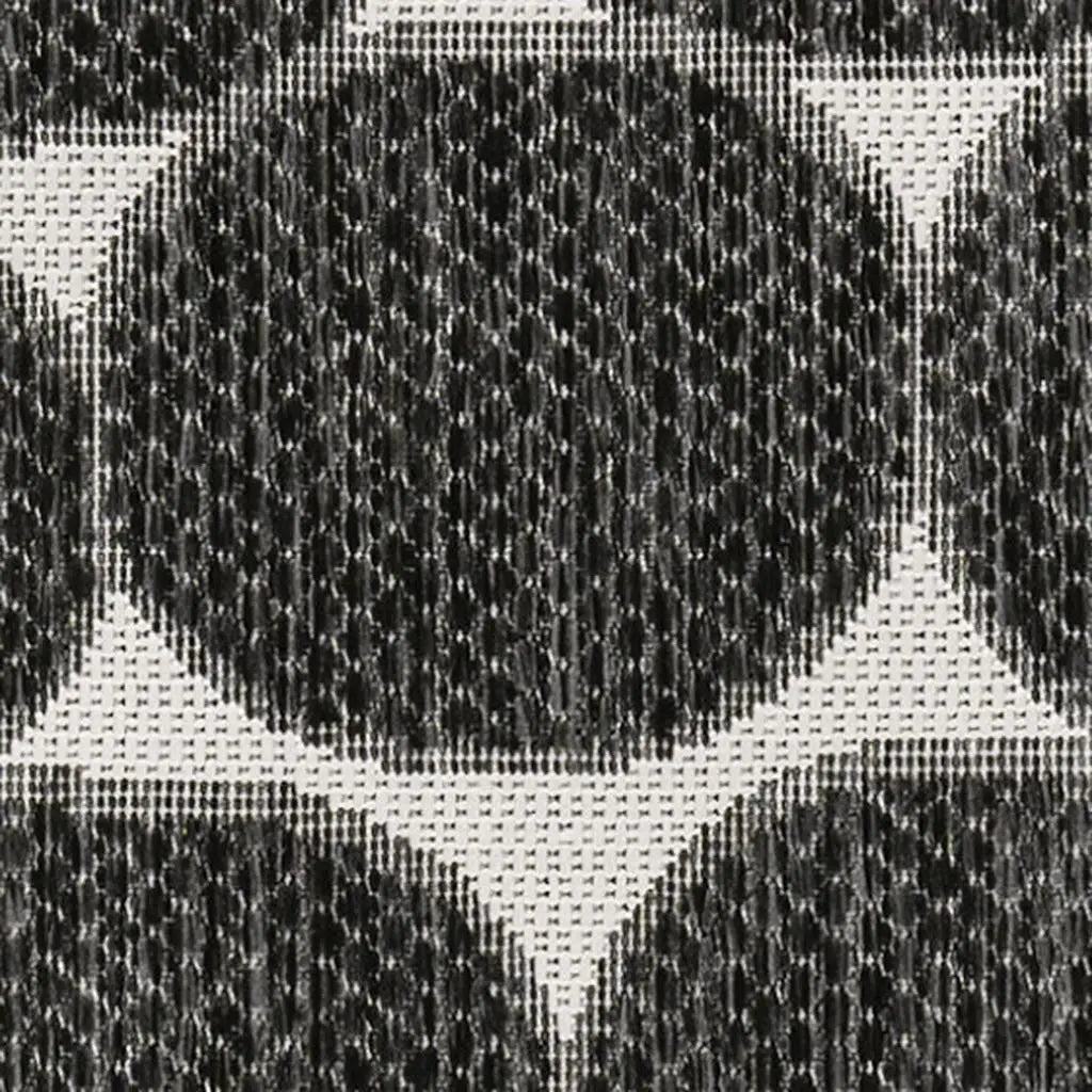 8' Black And Cream Geometric Indoor Outdoor Runner Rug Homeroots Outdoor