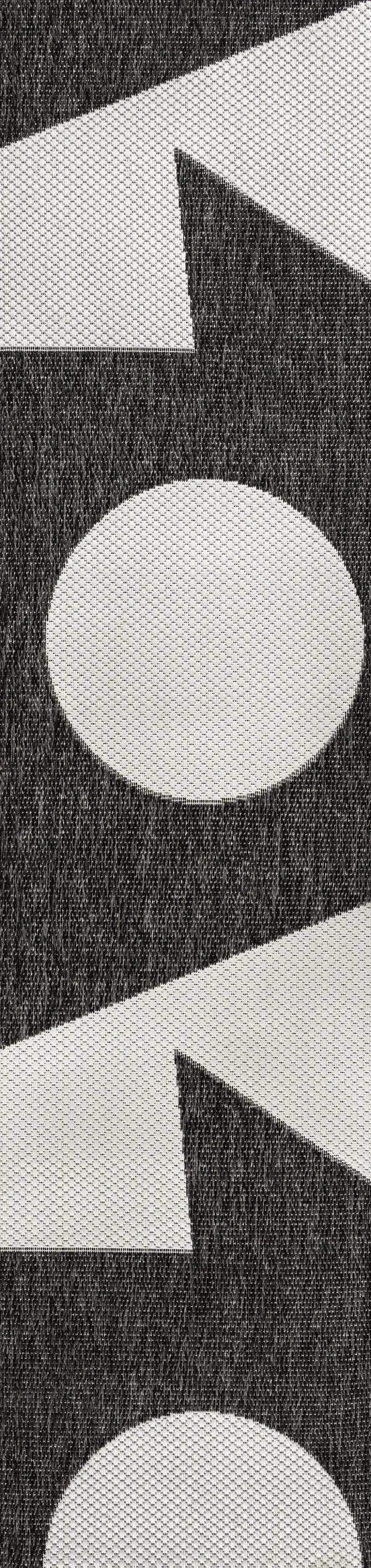 8' Black And Cream Geometric Indoor Outdoor Runner Rug Homeroots Outdoor