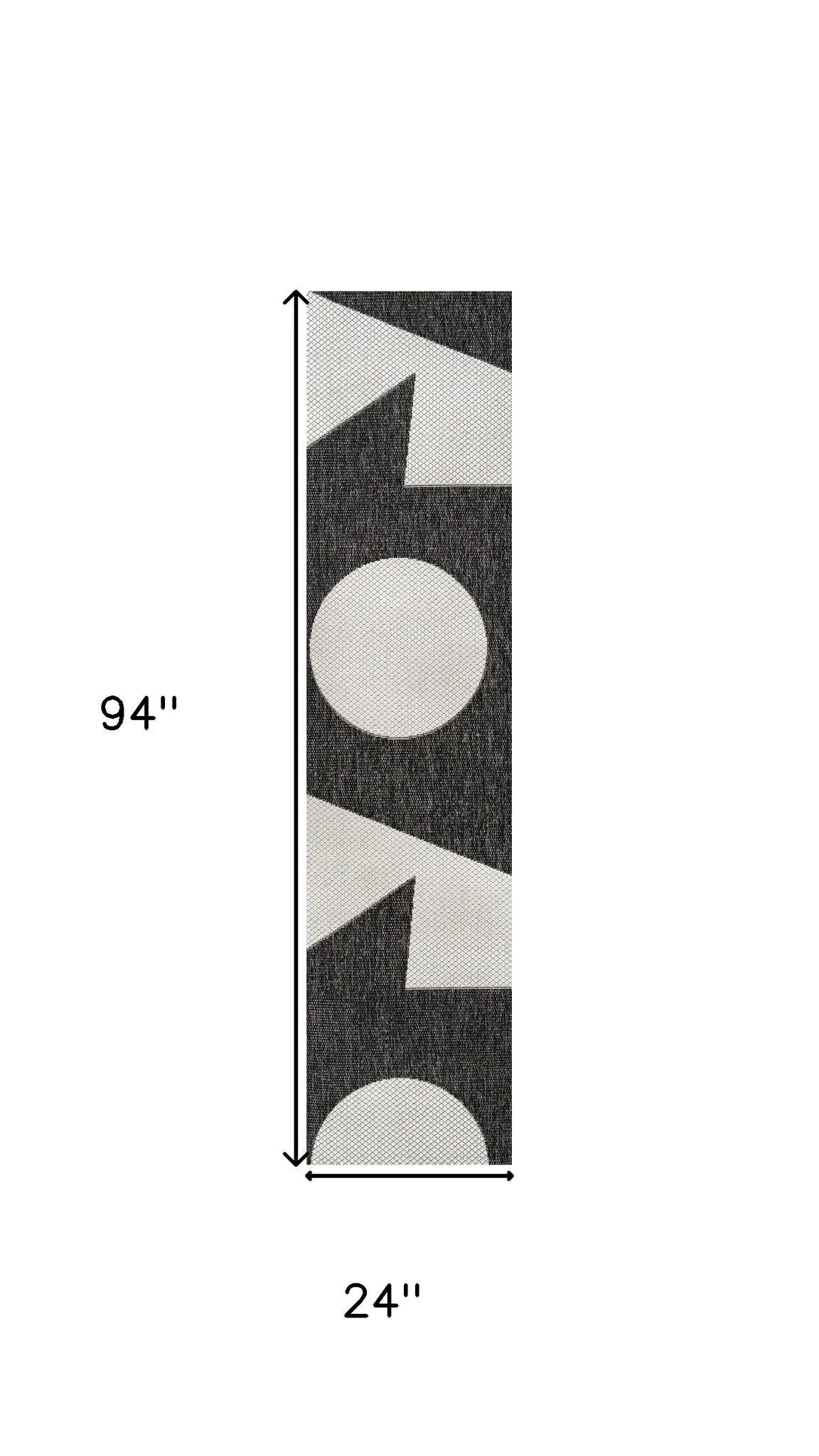 8' Black And Cream Geometric Indoor Outdoor Runner Rug Homeroots Outdoor