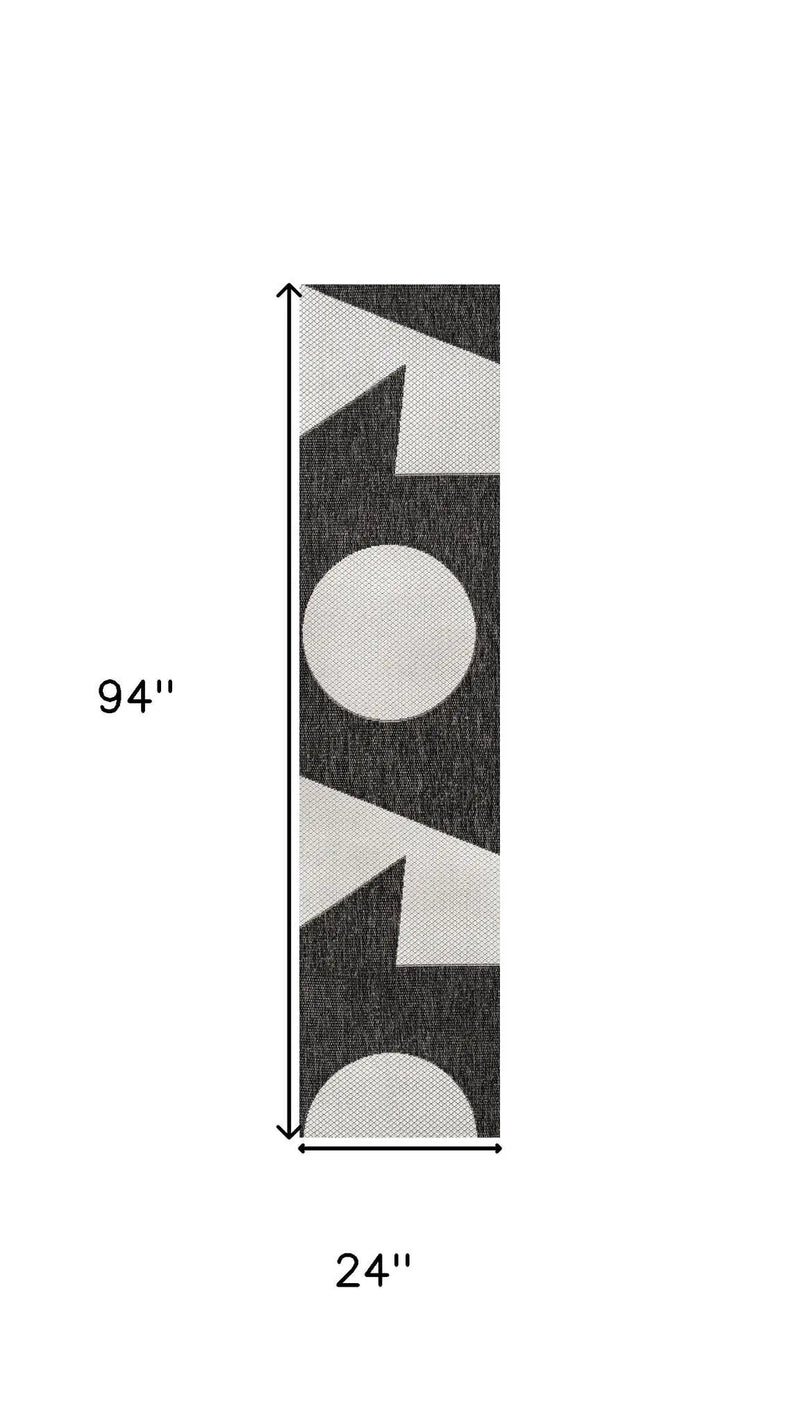 8' Black And Cream Geometric Indoor Outdoor Runner Rug Homeroots Outdoor