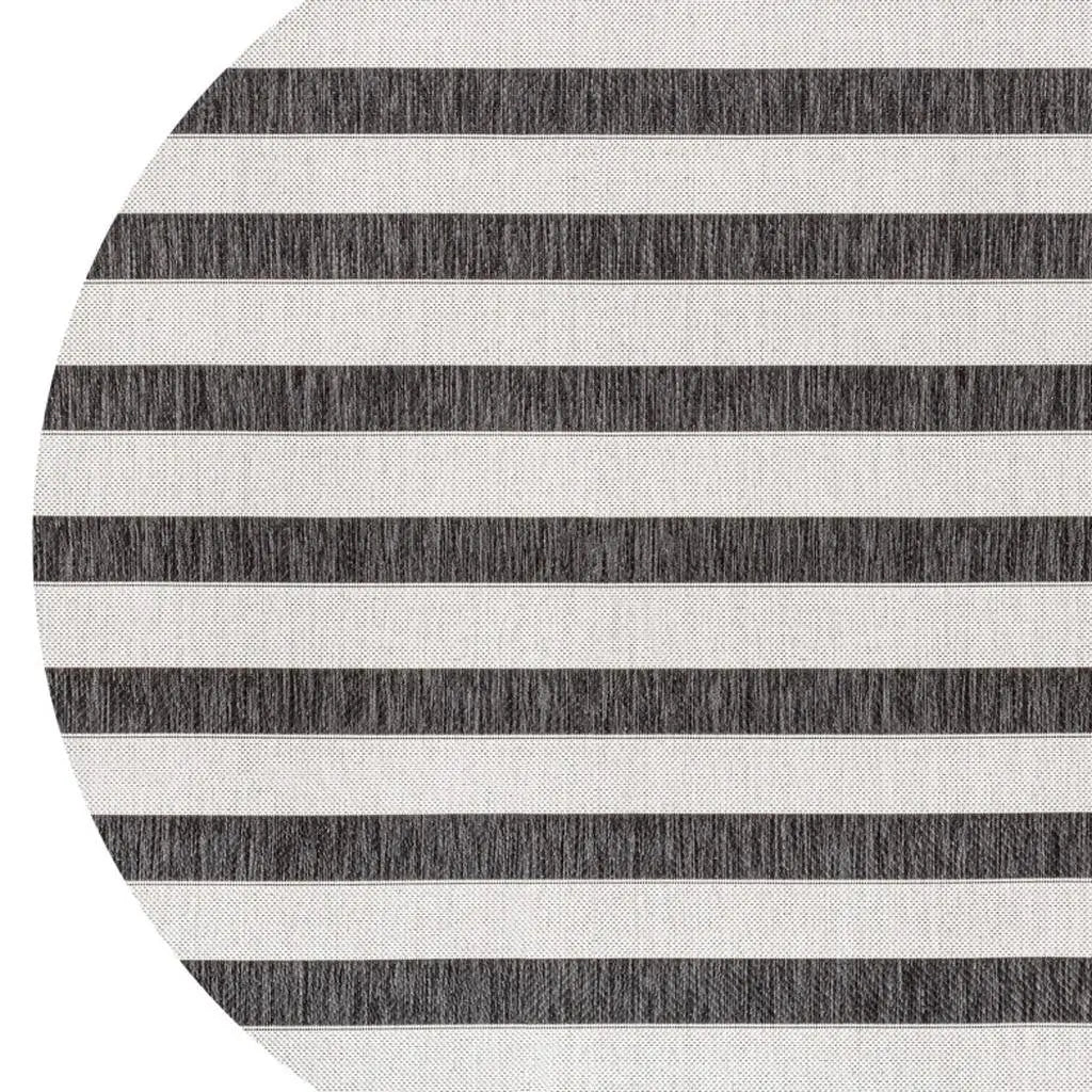 8' Black And Cream Round Striped Indoor Outdoor Area Rug Homeroots Outdoor