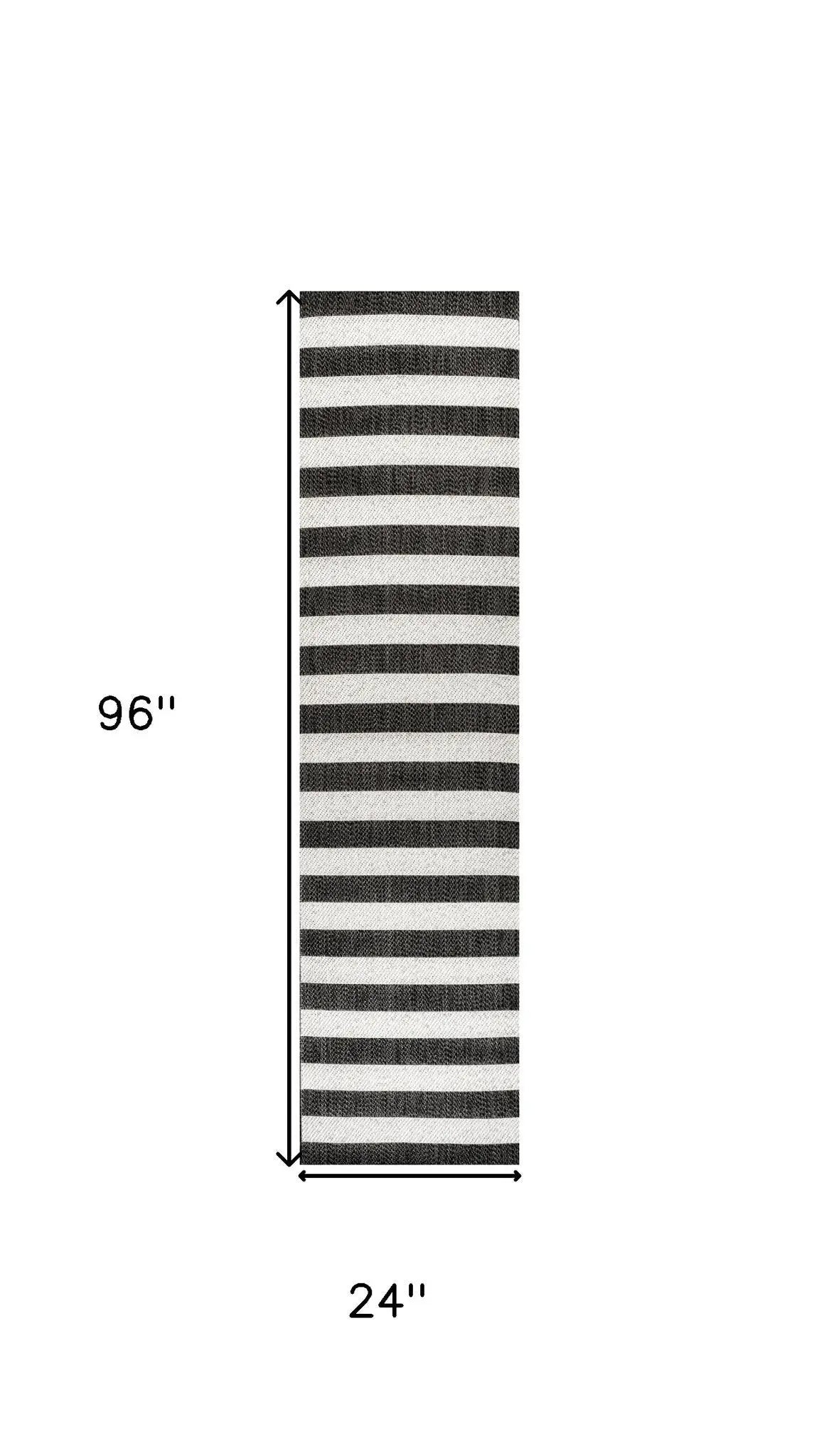 8' Black And Cream Striped Indoor Outdoor Runner Rug Homeroots Outdoor