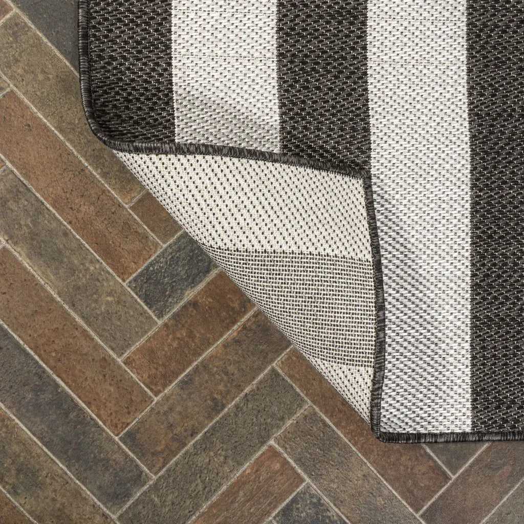 8' Black And Cream Striped Indoor Outdoor Runner Rug Homeroots Outdoor