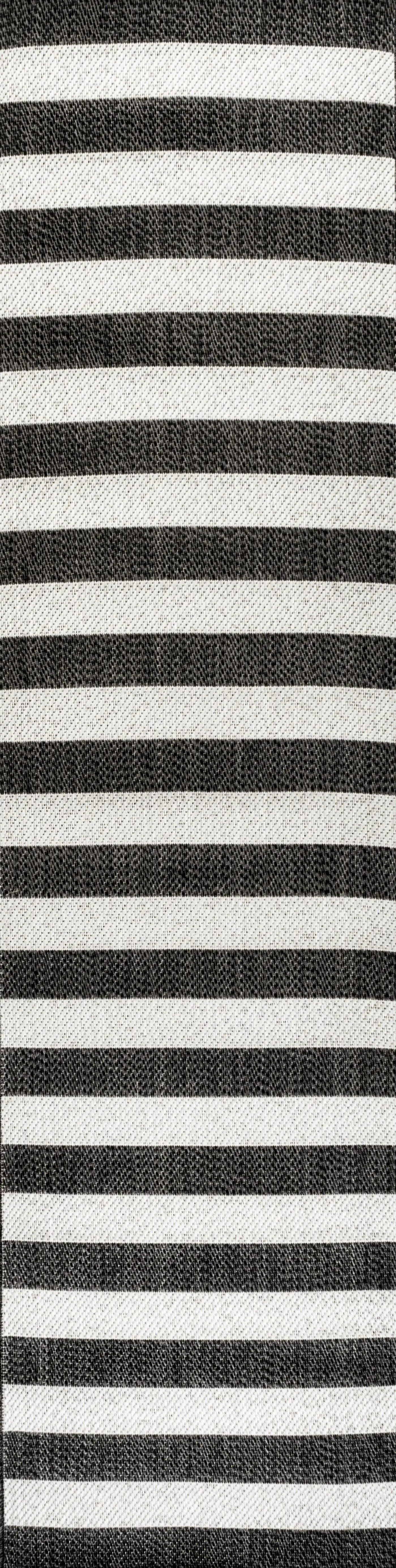 8' Black And Cream Striped Indoor Outdoor Runner Rug Homeroots Outdoor
