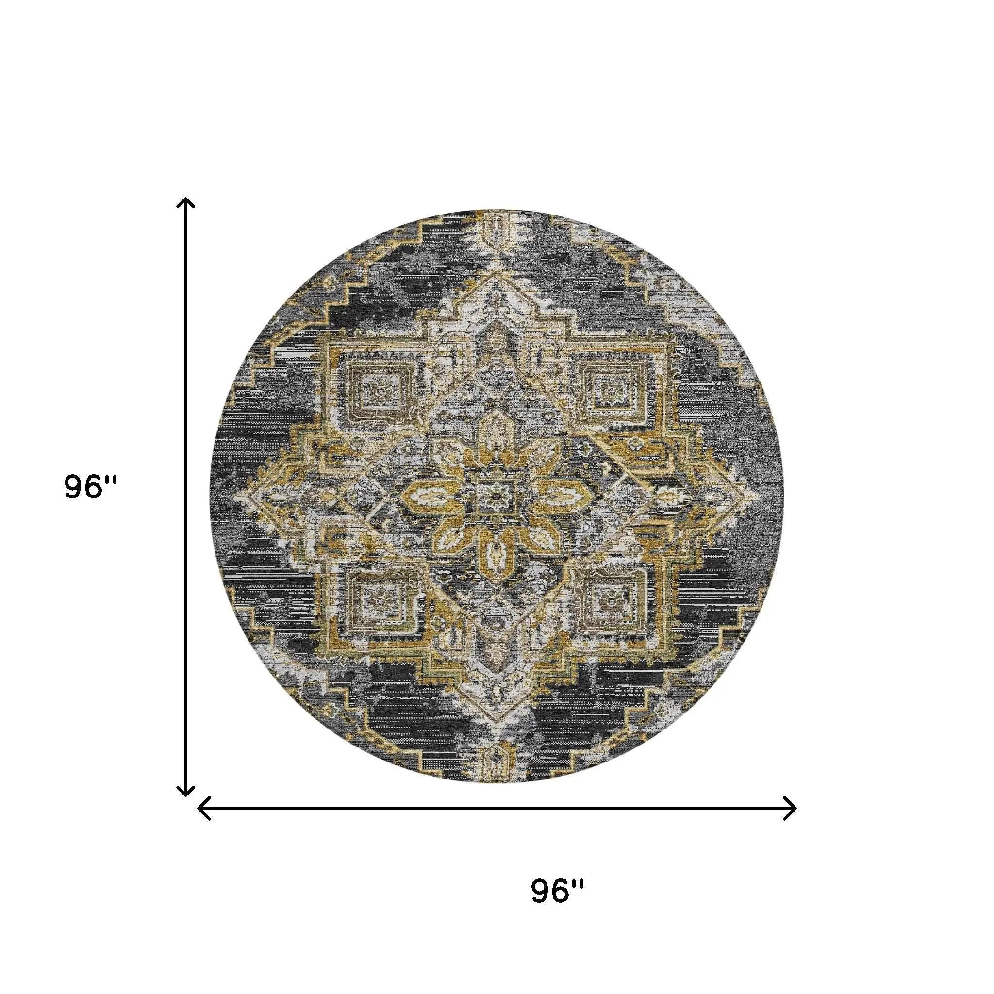 8' Black And Granite Gray Round Oriental Washable Indoor Outdoor Area Rug Homeroots Outdoor