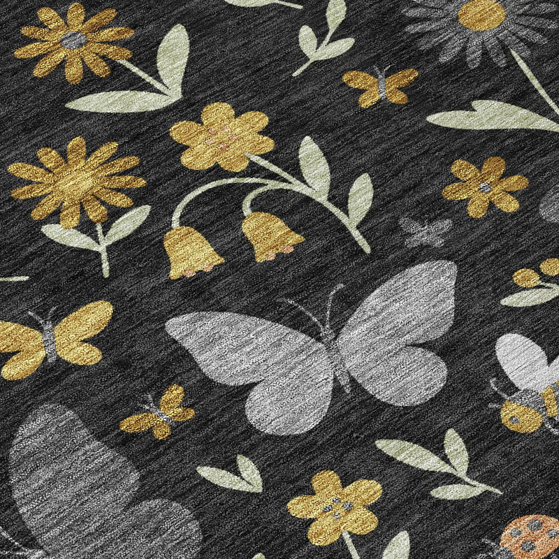8' Black And Graphite Round Abstract Washable Indoor Outdoor Area Rug Homeroots Outdoor