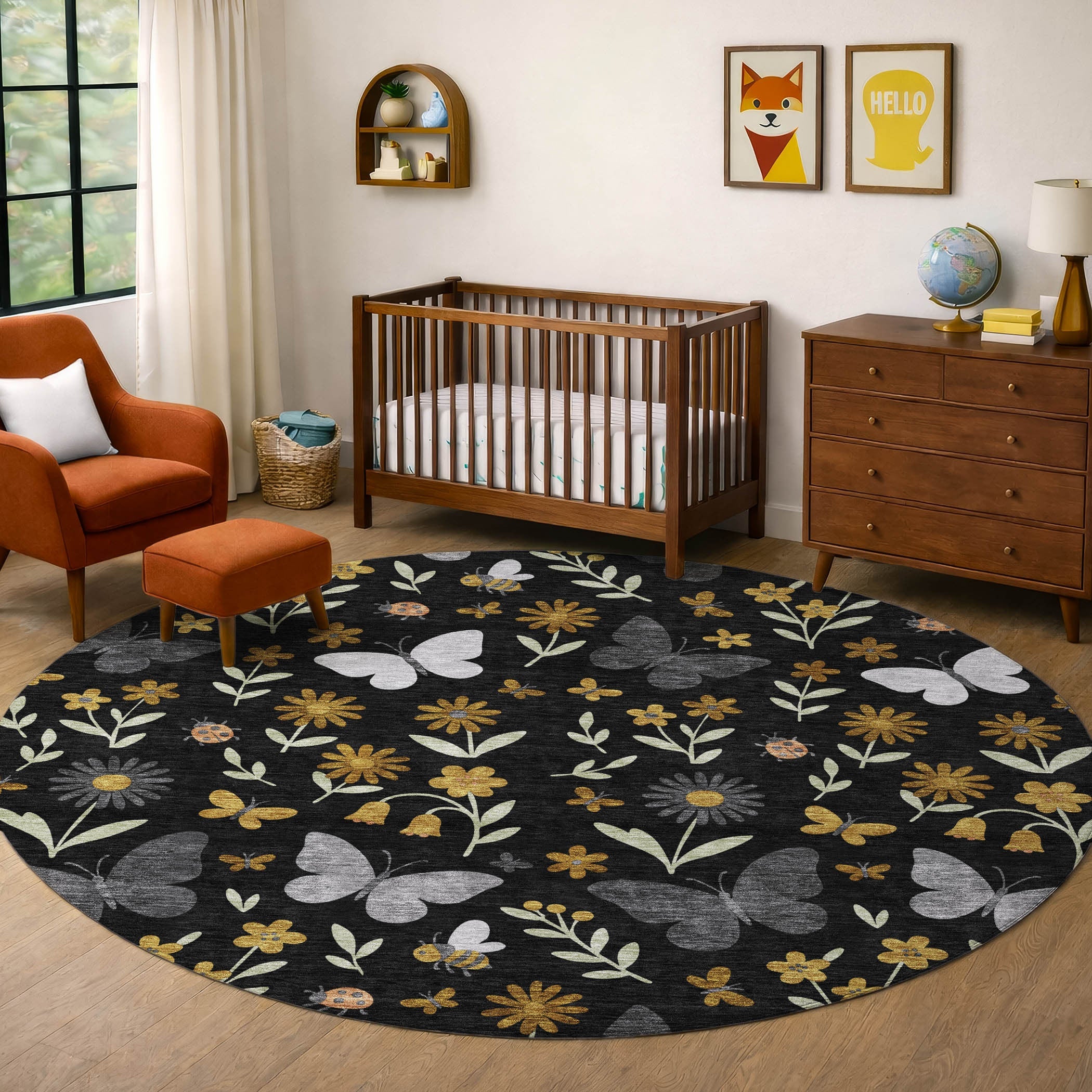 8' Black And Graphite Round Abstract Washable Indoor Outdoor Area Rug Homeroots Outdoor
