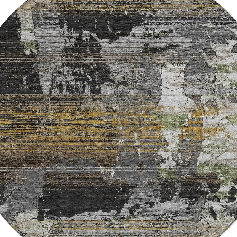 8' Black And Graphite Round Abstract Washable Indoor Outdoor Area Rug Homeroots Outdoor