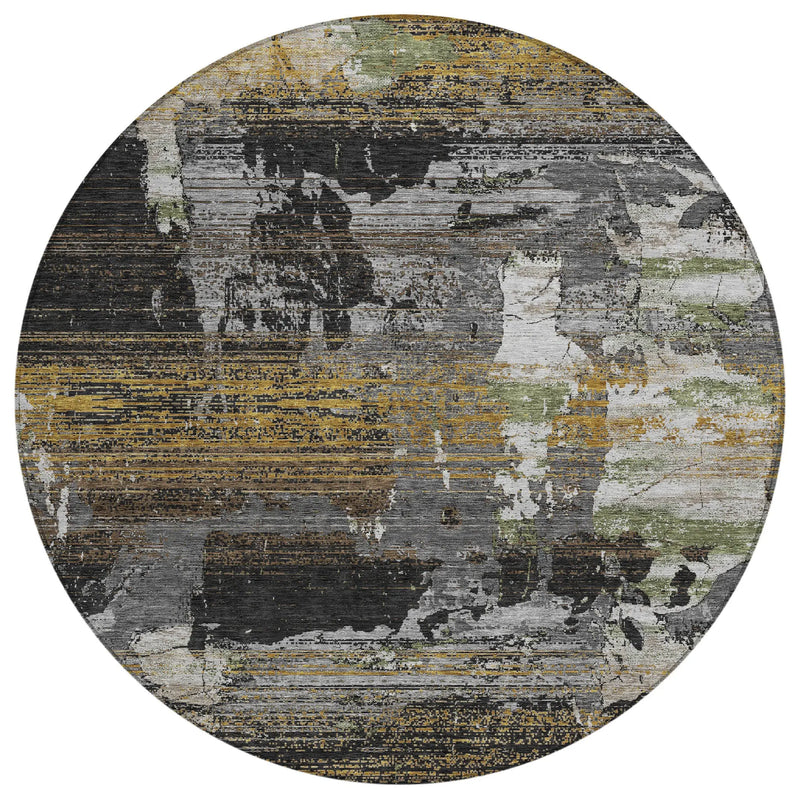 8' Black And Graphite Round Abstract Washable Indoor Outdoor Area Rug Homeroots Outdoor