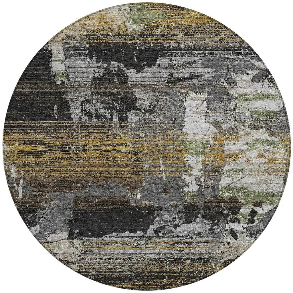 8' Black And Graphite Round Abstract Washable Indoor Outdoor Area Rug Homeroots Outdoor