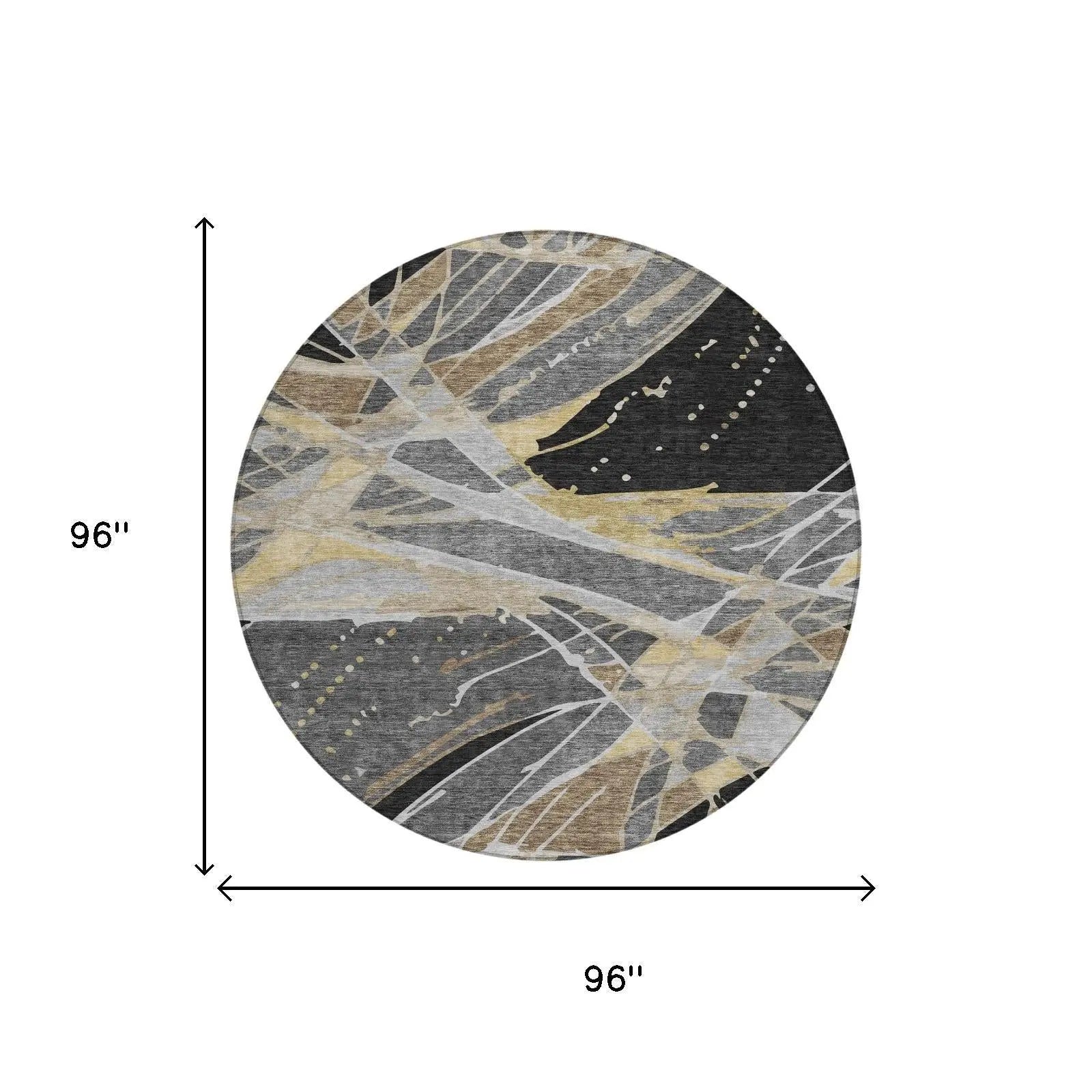 8' Black And Graphite Round Abstract Washable Indoor Outdoor Area Rug Homeroots Outdoor