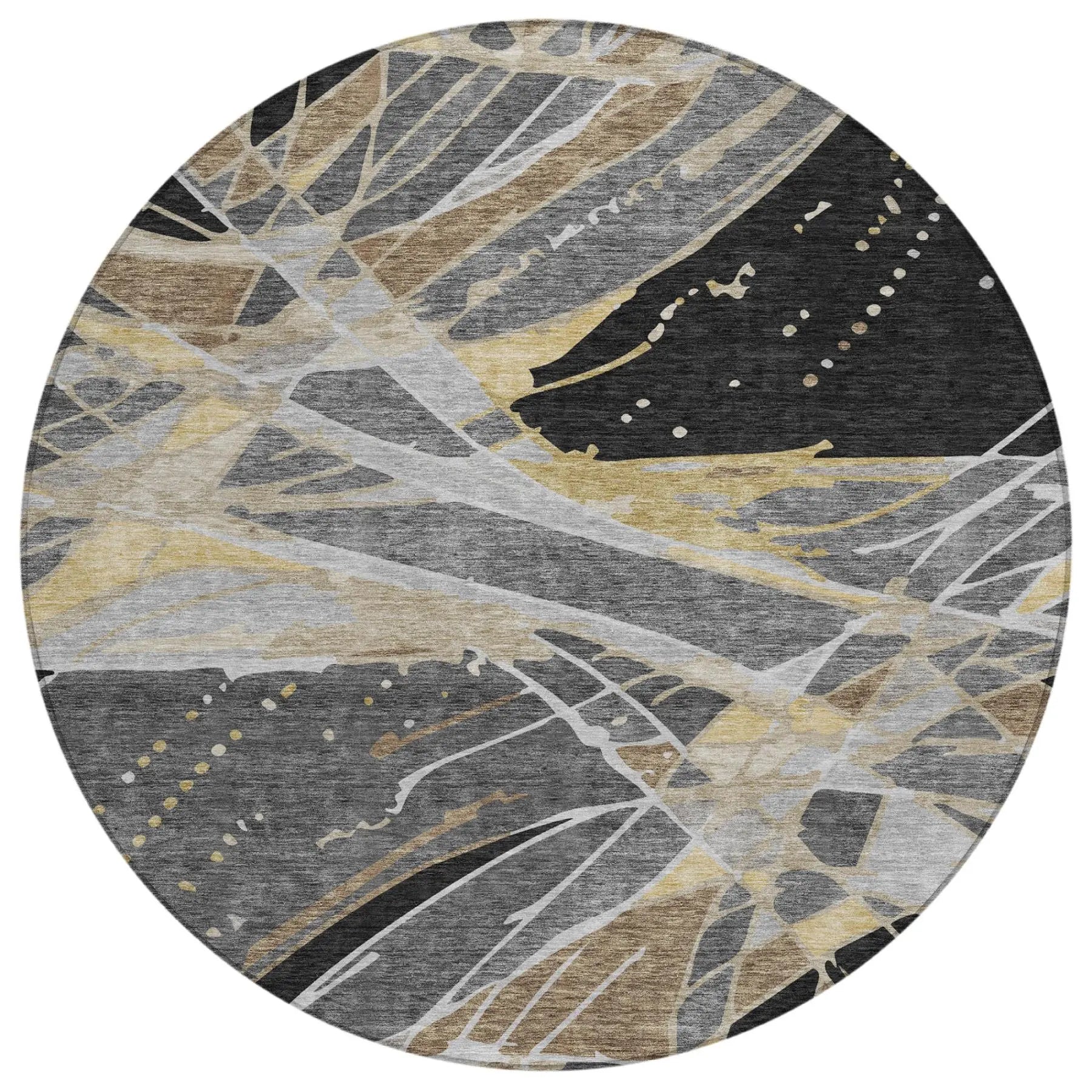 8' Black And Graphite Round Abstract Washable Indoor Outdoor Area Rug Homeroots Outdoor