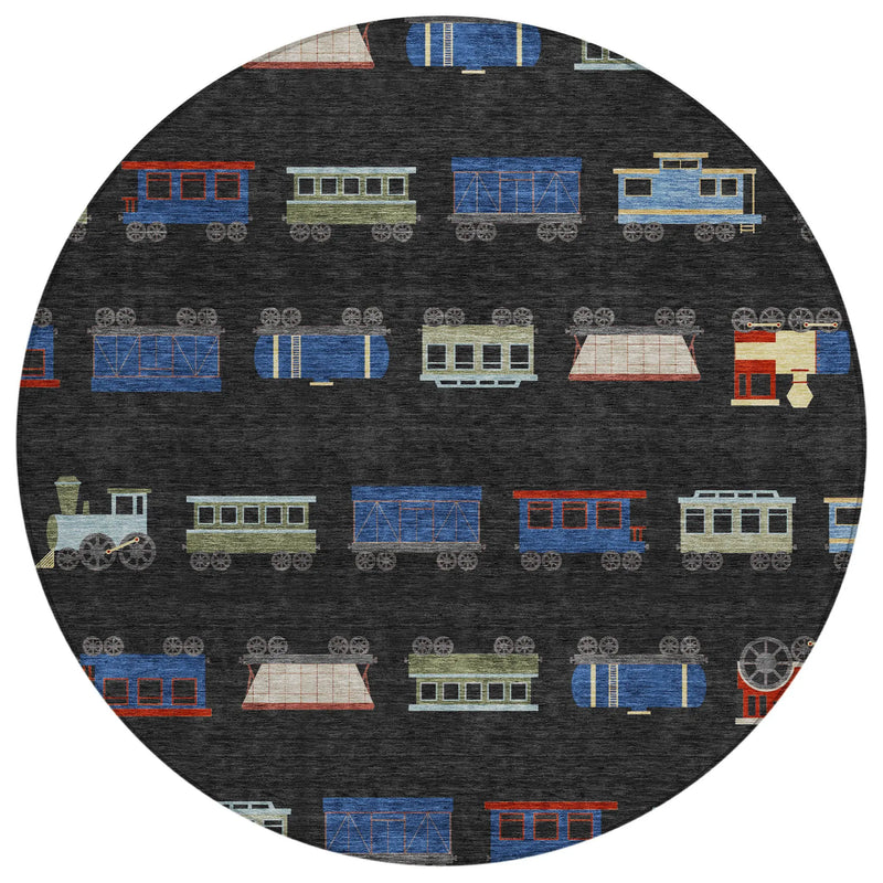 8' Black And Graphite Round Abstract Washable Indoor Outdoor Area Rug Homeroots Outdoor