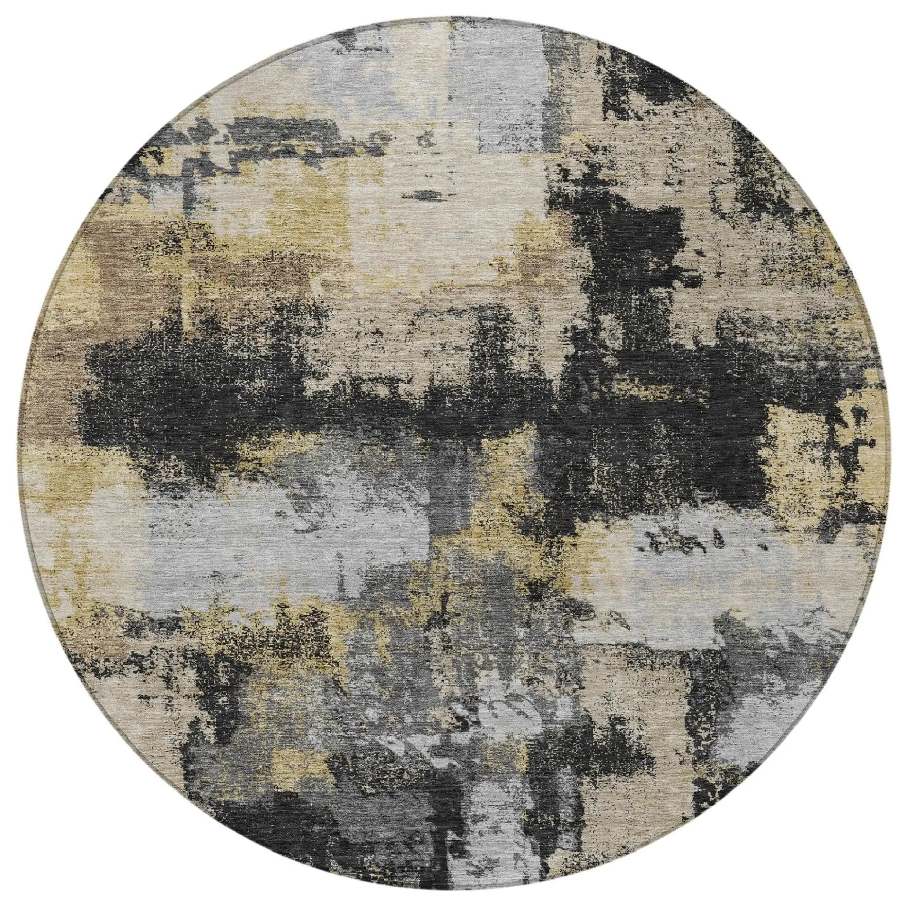 8' Black And Graphite Round Abstract Washable Indoor Outdoor Area Rug Homeroots Outdoor