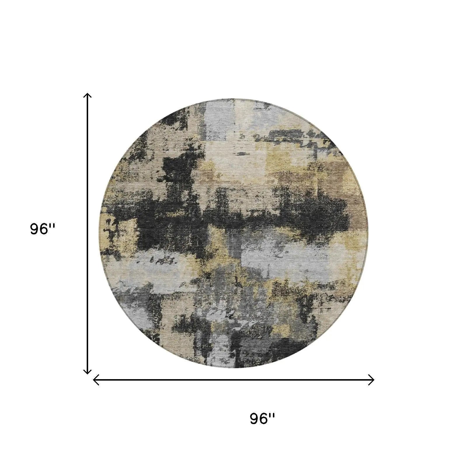 8' Black And Graphite Round Abstract Washable Indoor Outdoor Area Rug Homeroots Outdoor